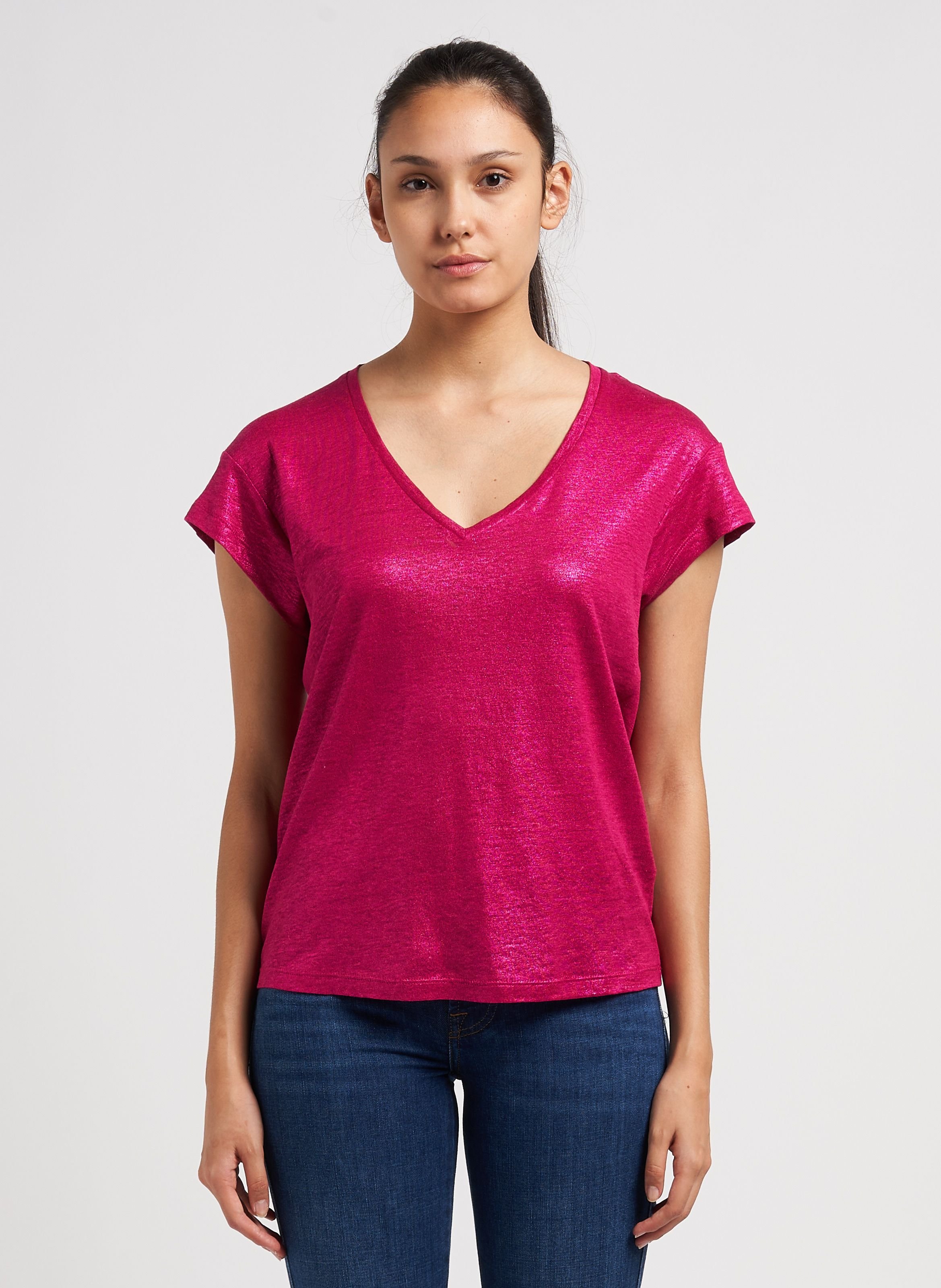 T-shirt col v en lin