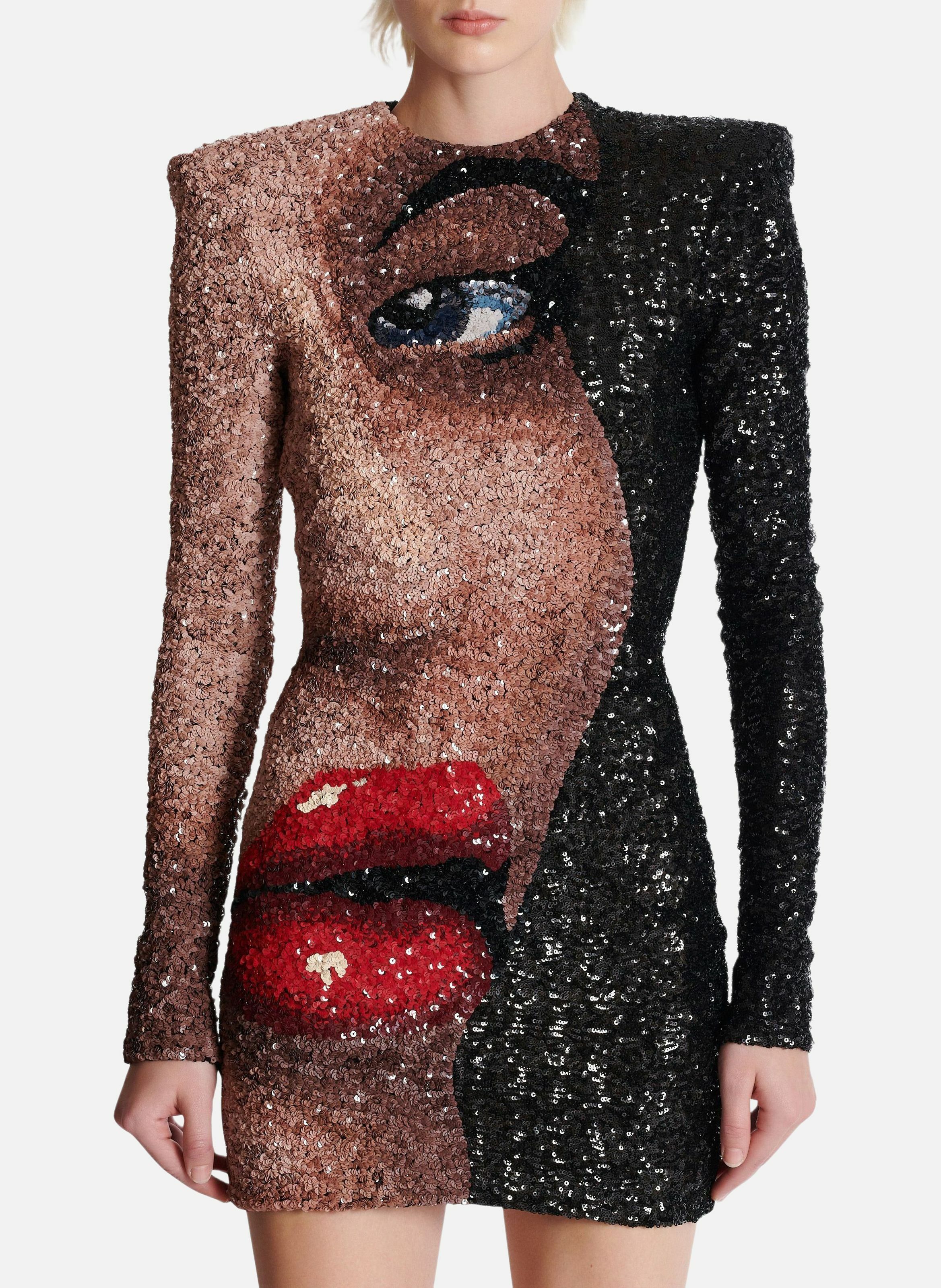 Robe courte brodée motif face BALMAIN Noir