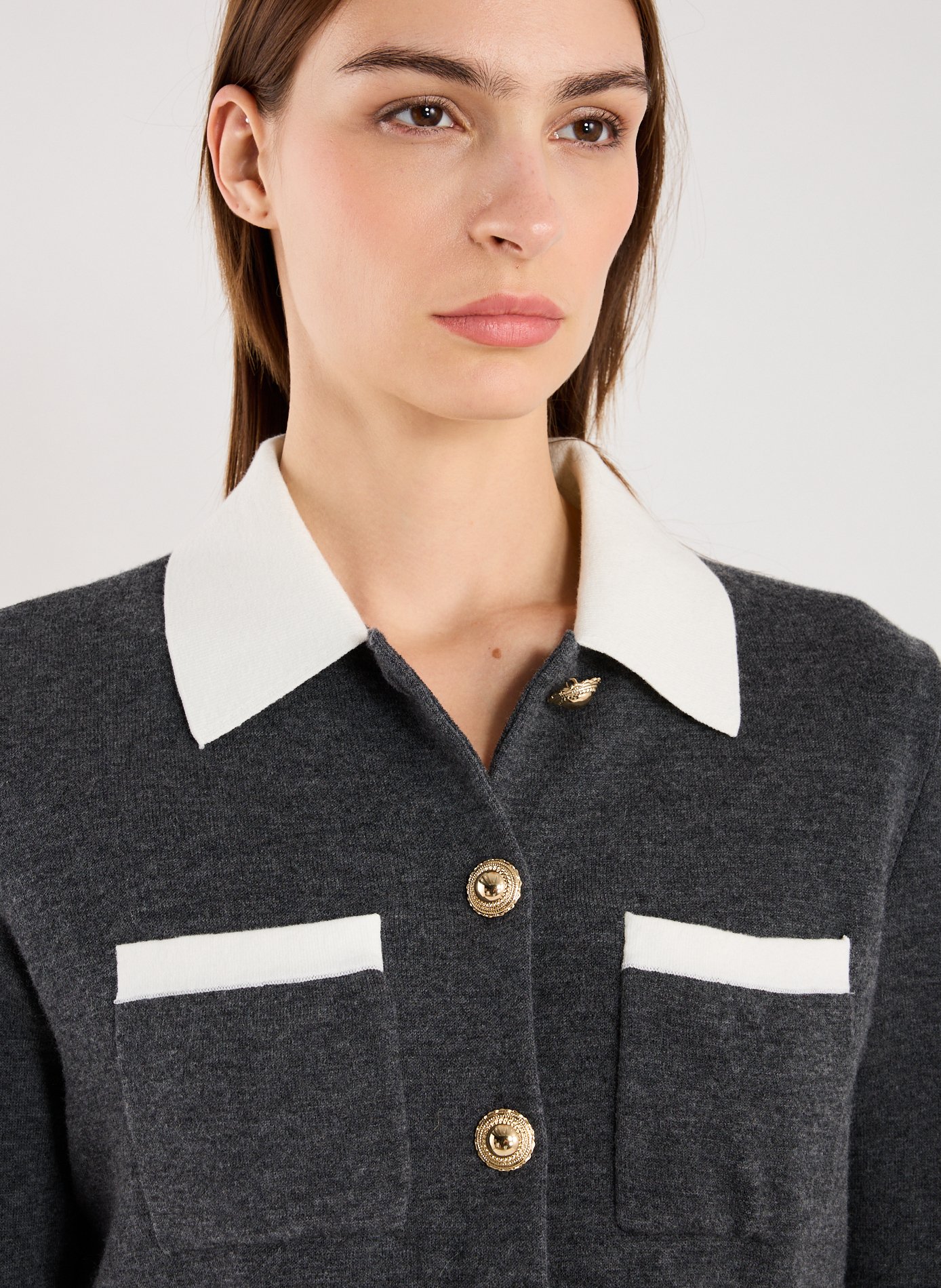 Mixed wool cardigan SELF PORTRAIT Grey