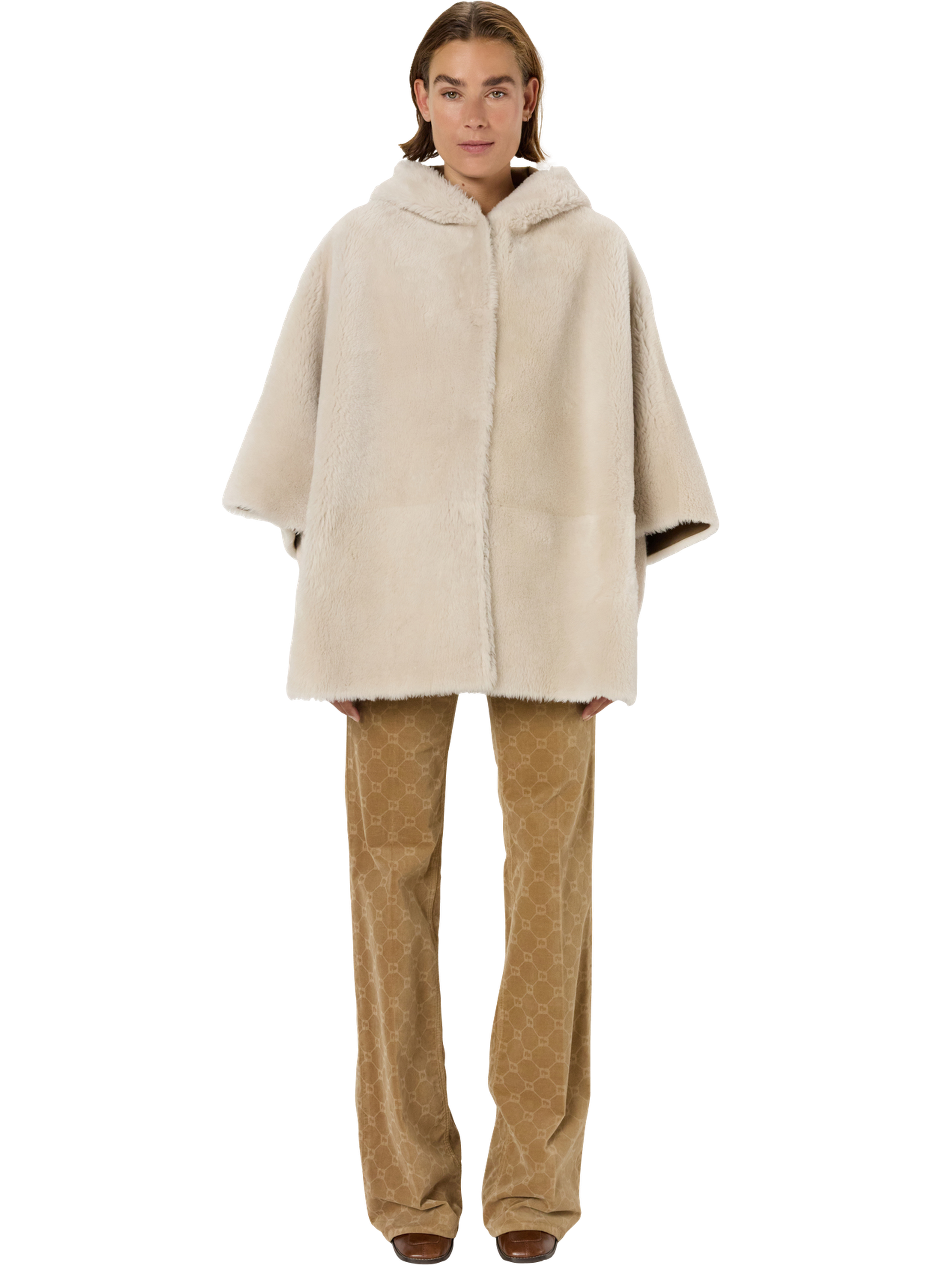 GERARD DAREL Cape en peau lainée à capuche - marion Beige