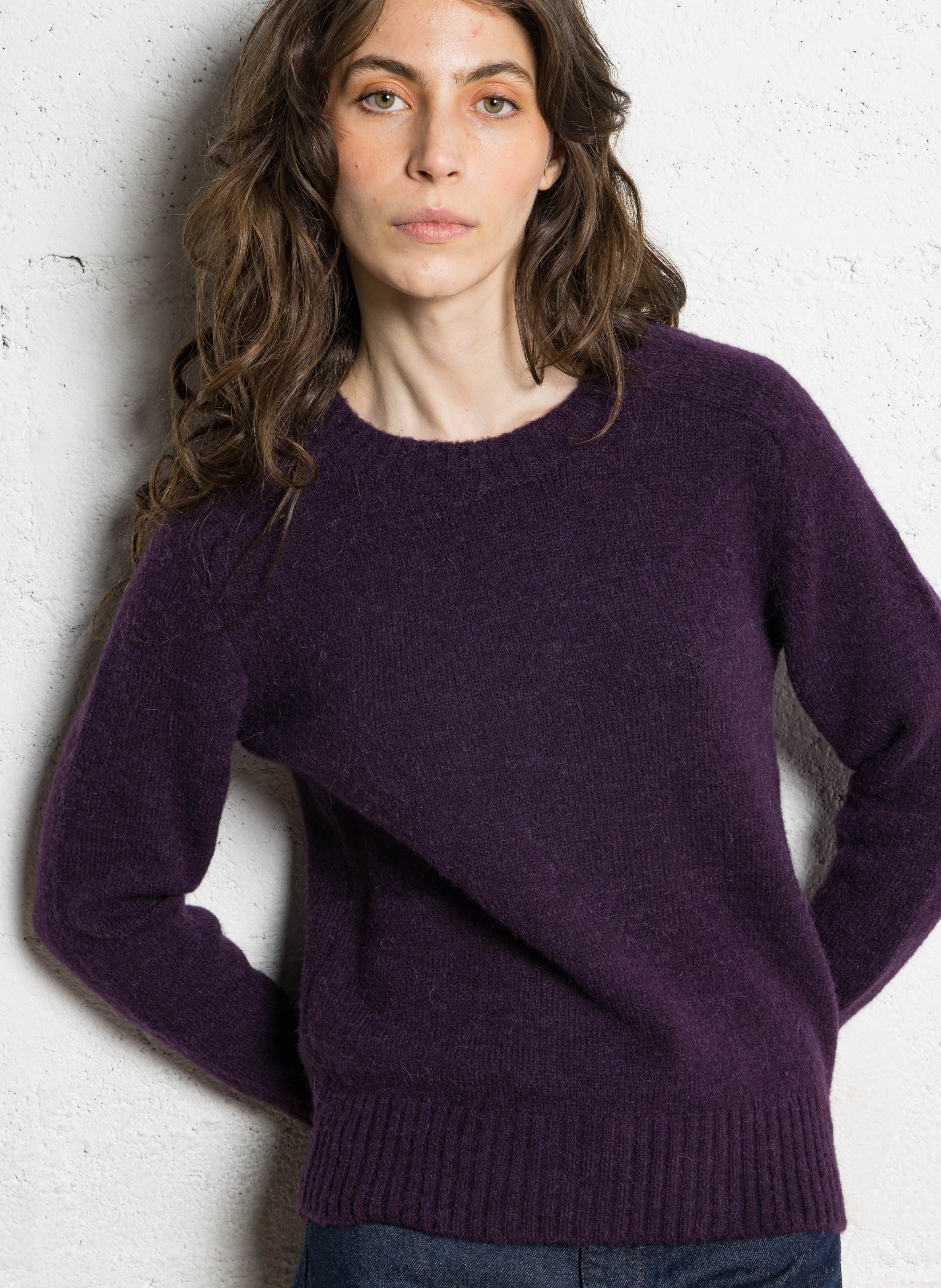 Pull col rond droit en maille tricotée envie SOEUR Violet