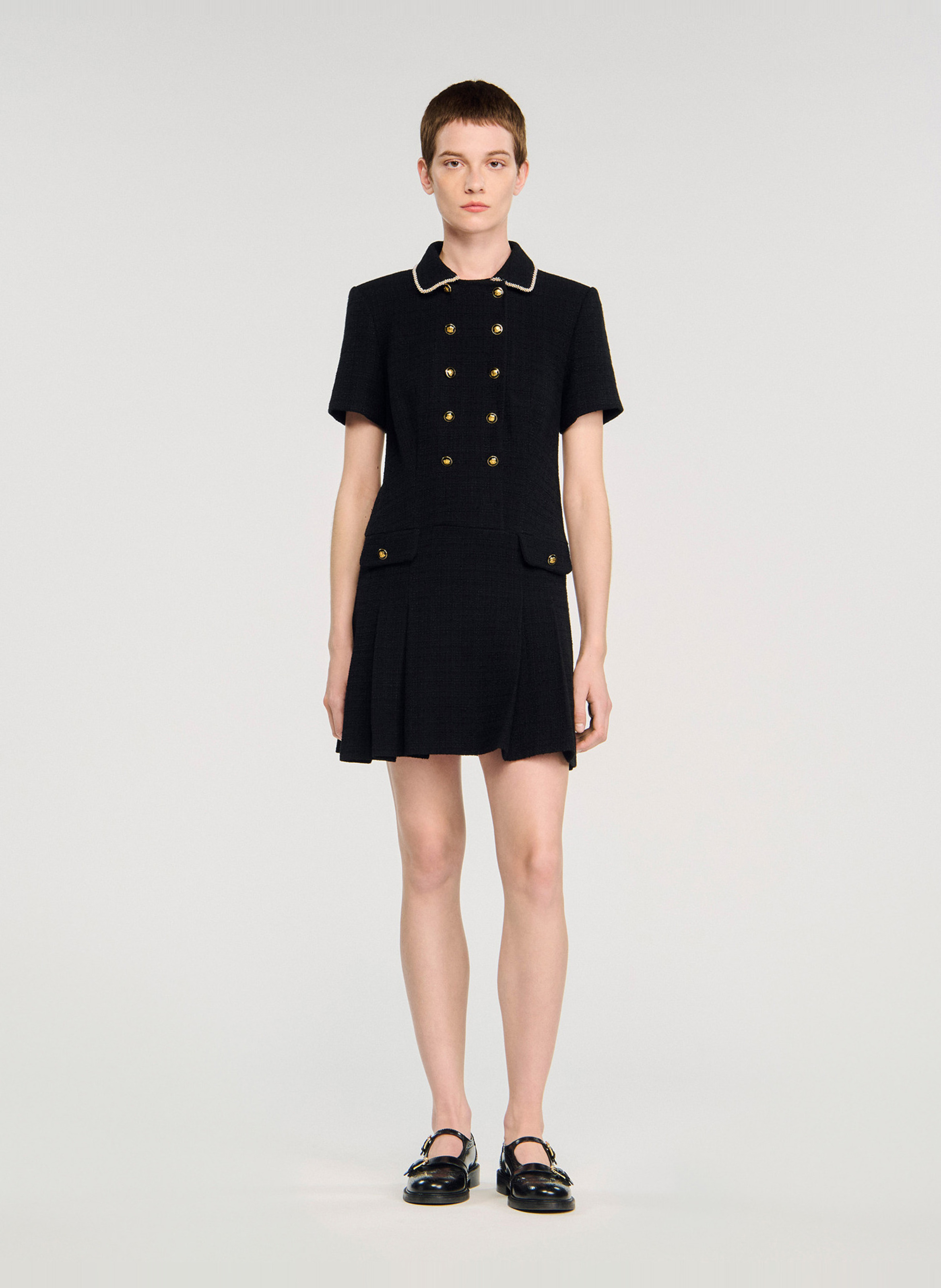 Robe courte col classique en coton mélangé SANDRO Noir