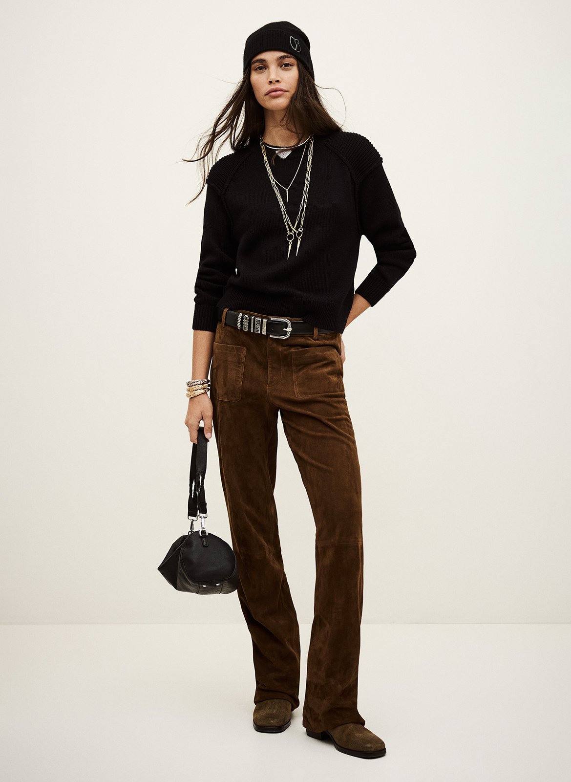 Pull droit col rond en laine liara BA&SH Noir