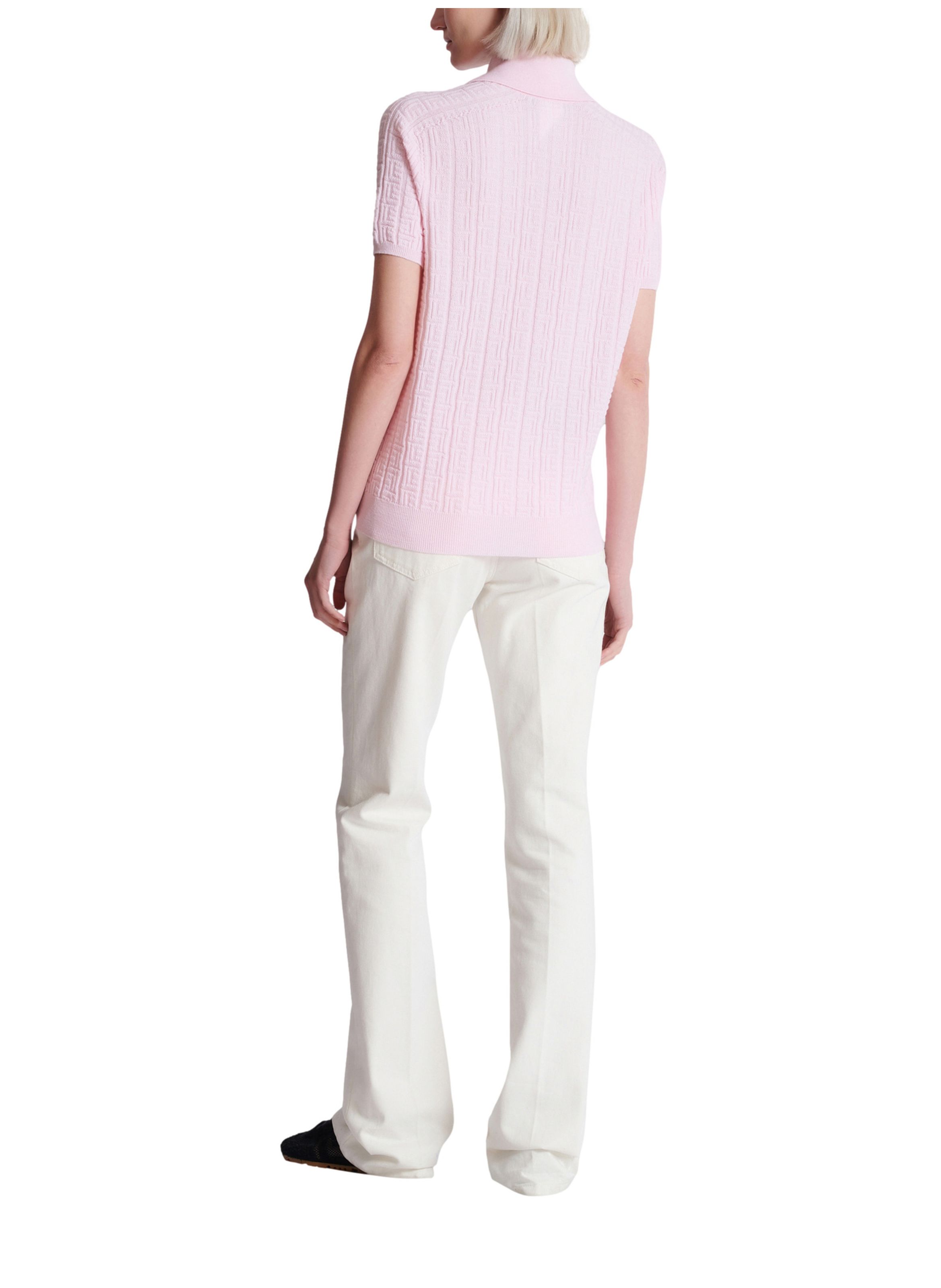 Polo en maille monogramme BALMAIN Rose