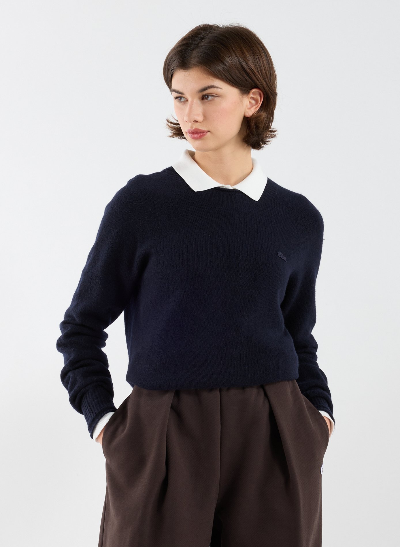 LACOSTE Pull col rond en laine Bleu