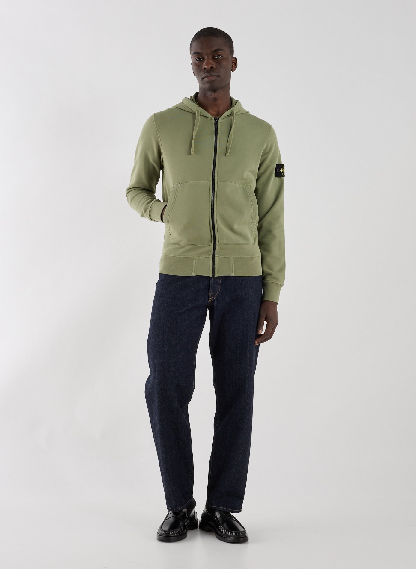 Sweat zippé à capuche en coton STONE ISLAND Vert