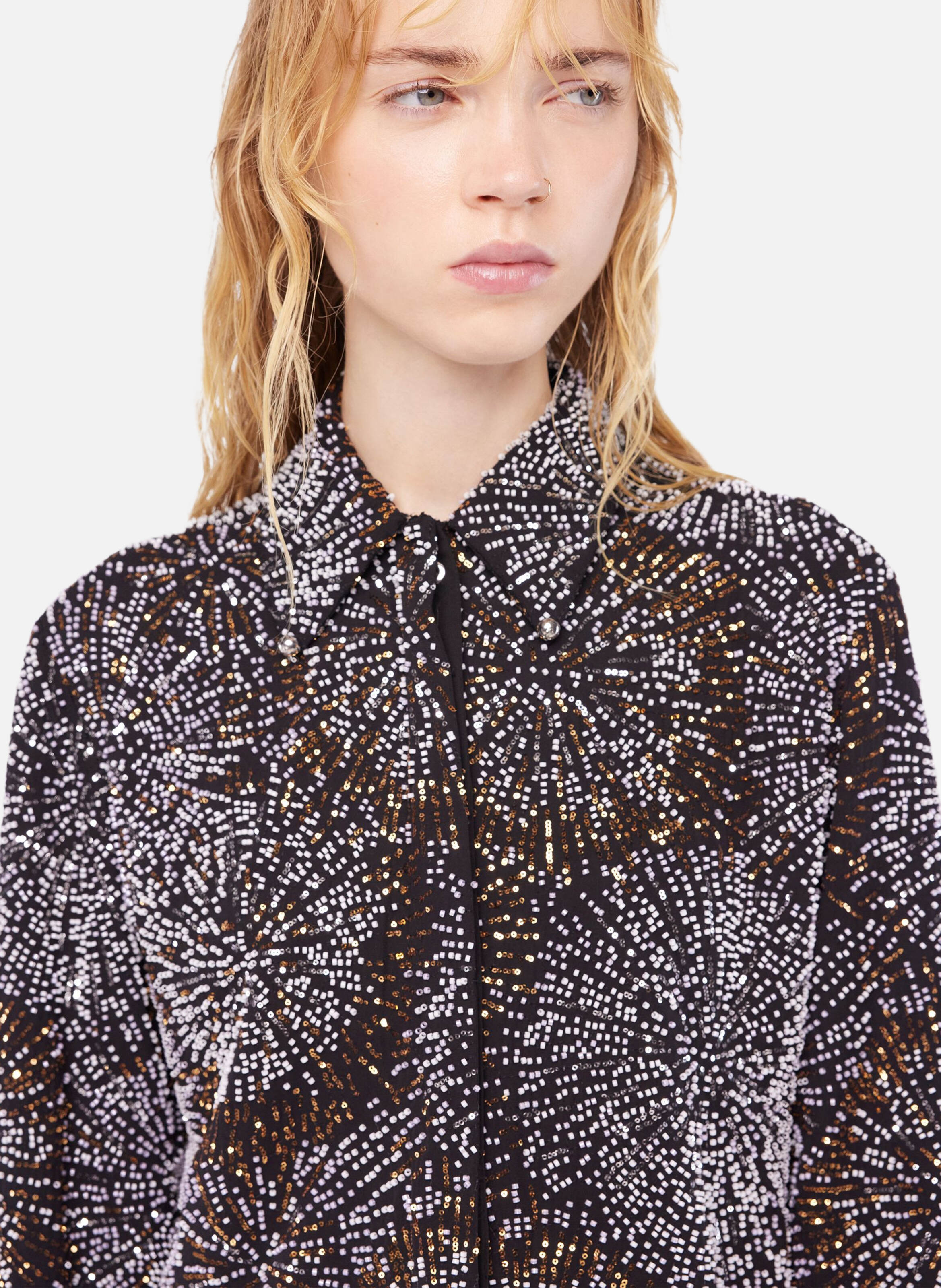 Chemise en crêpe avec broderies de perles RABANNE Noir