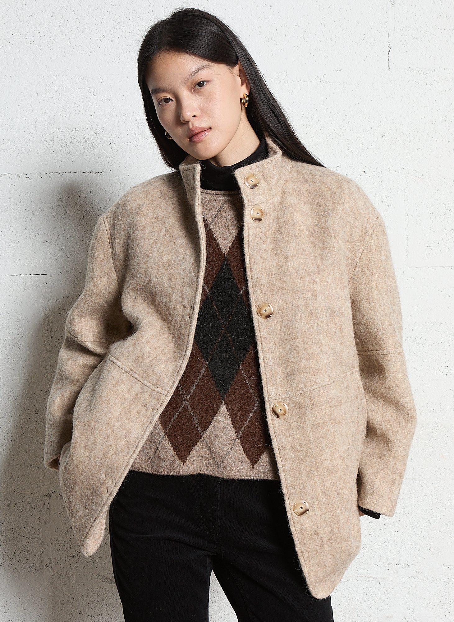 Manteau droit uni à col montant lamia MAISON 123 Blanc