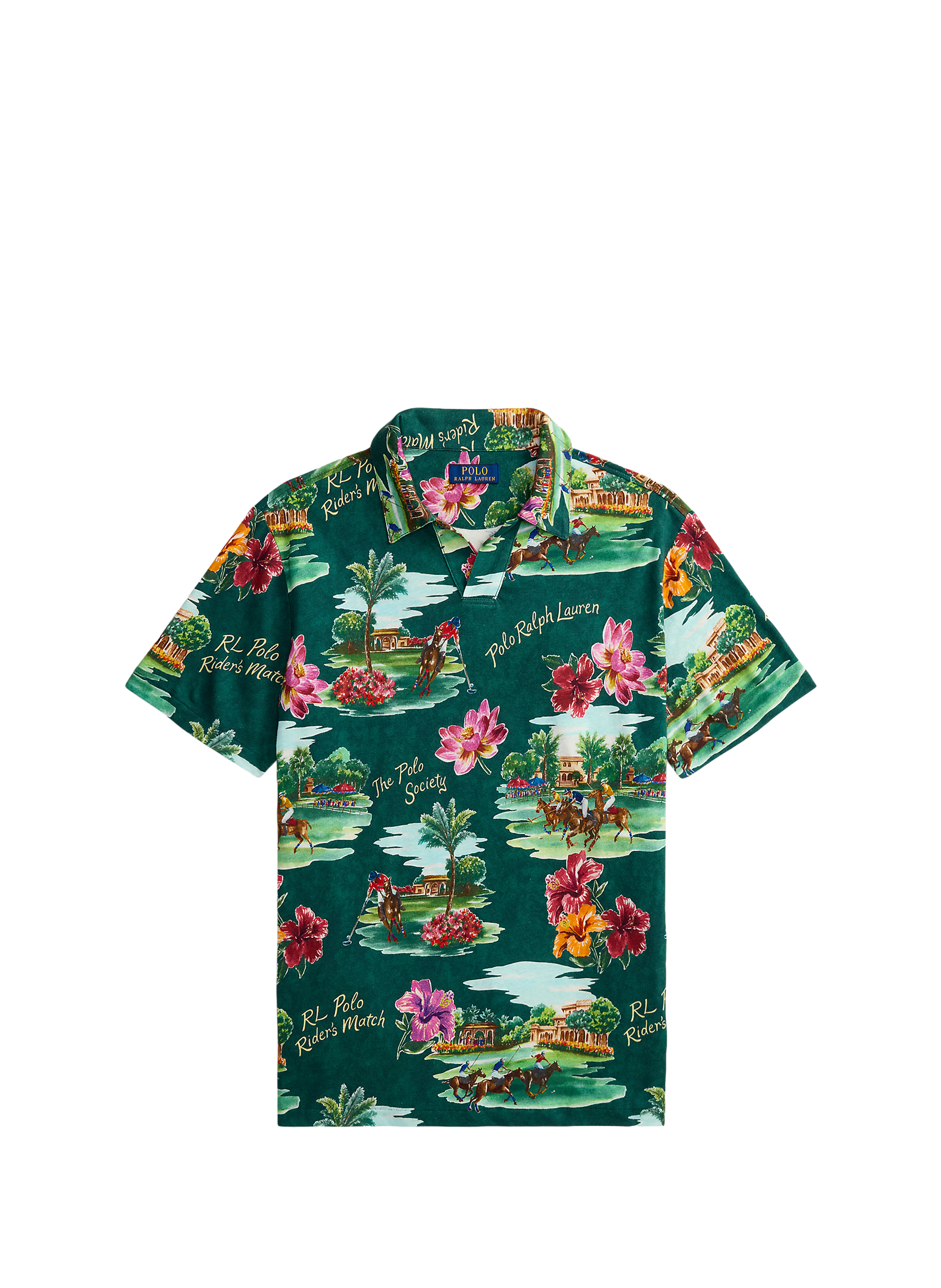 Polo imprimé à manches courtes en lin et coton POLO RALPH LAUREN Green