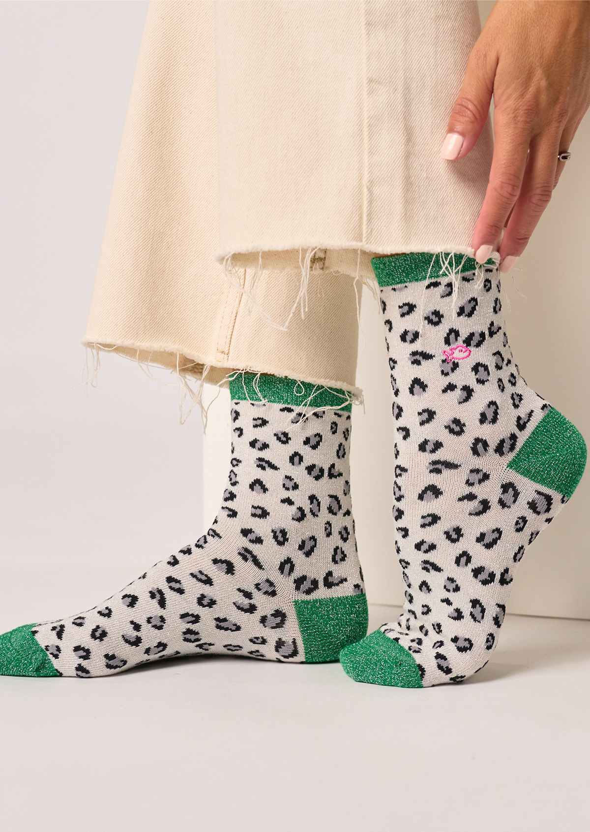 Chaussettes en coton peigné léopard BILLYBELT Blanc