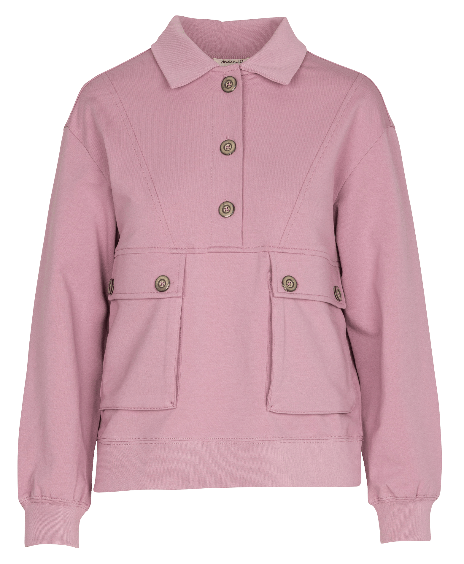 Sweat col polo en coton mélangé limon MAISON 123 Rose