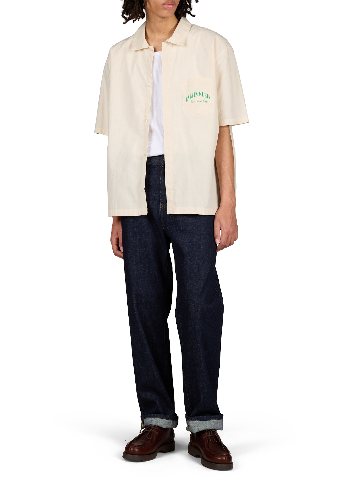 Short-sleeved striped cotton shirt CALVIN KLEIN White