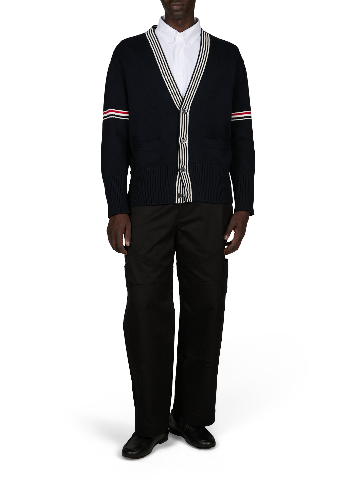 Rechte katoenen gebreide cardigan THOM BROWNE Blauw