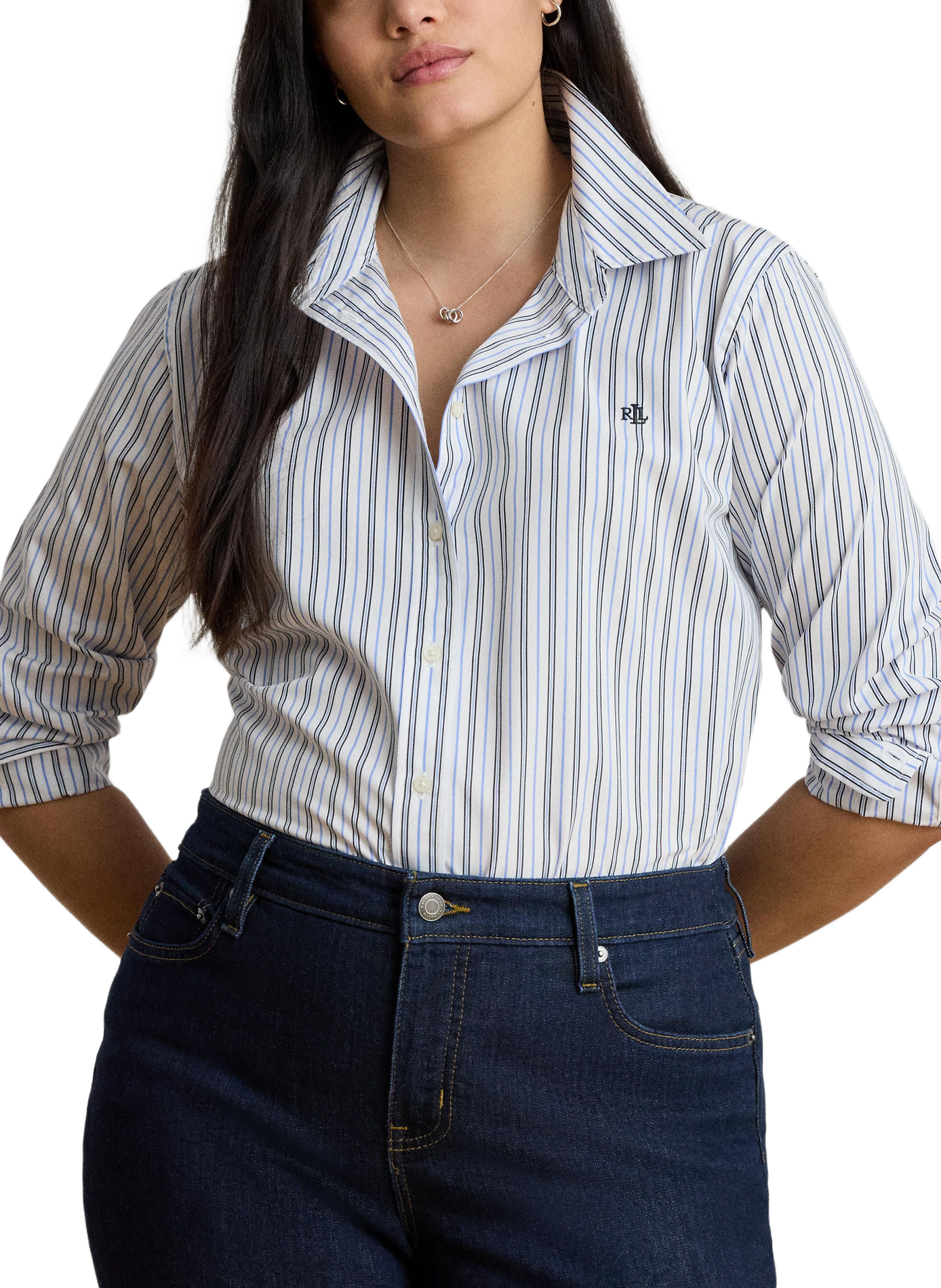 Striped shirt with embroidered logo in cotton LAUREN Blue