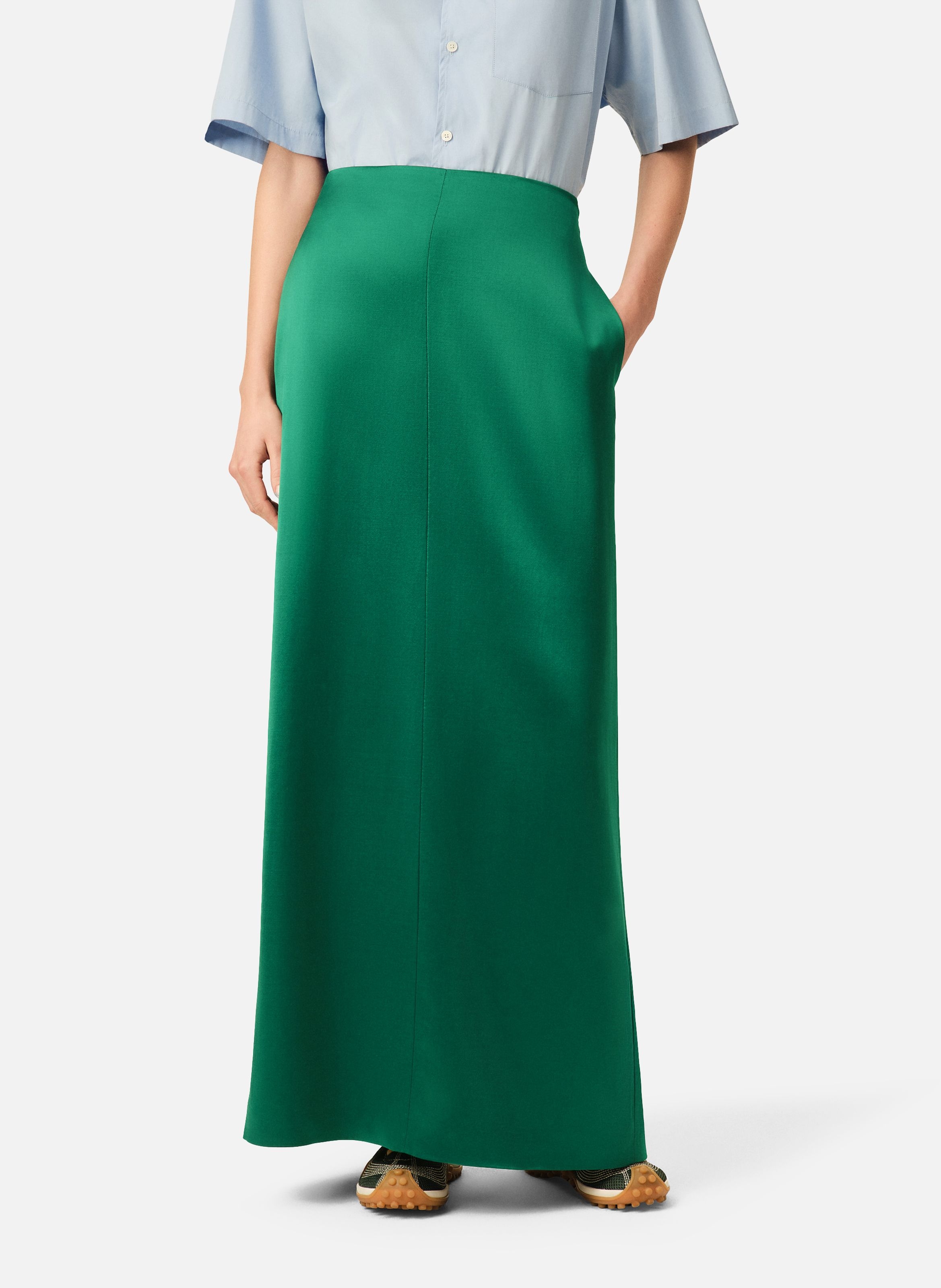 Jupe droite longue en viscose et laine AMI PARIS Vert