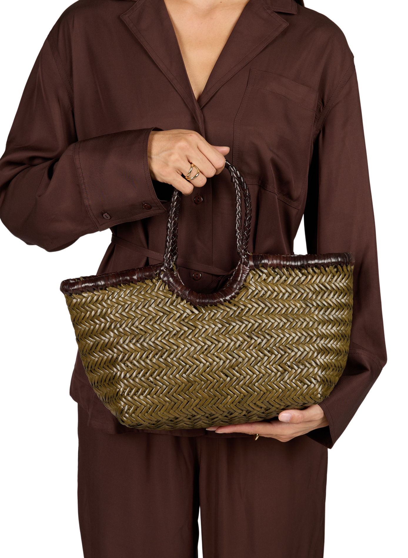 Sac tressé en cuir  DRAGON DIFFUSION Kaki