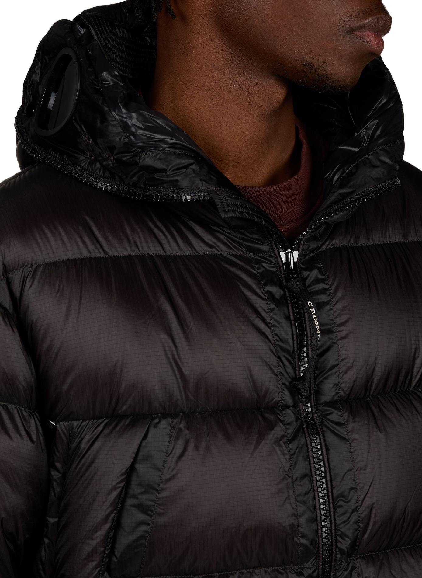 Doudoune droite à capuche unie CP COMPANY Noir