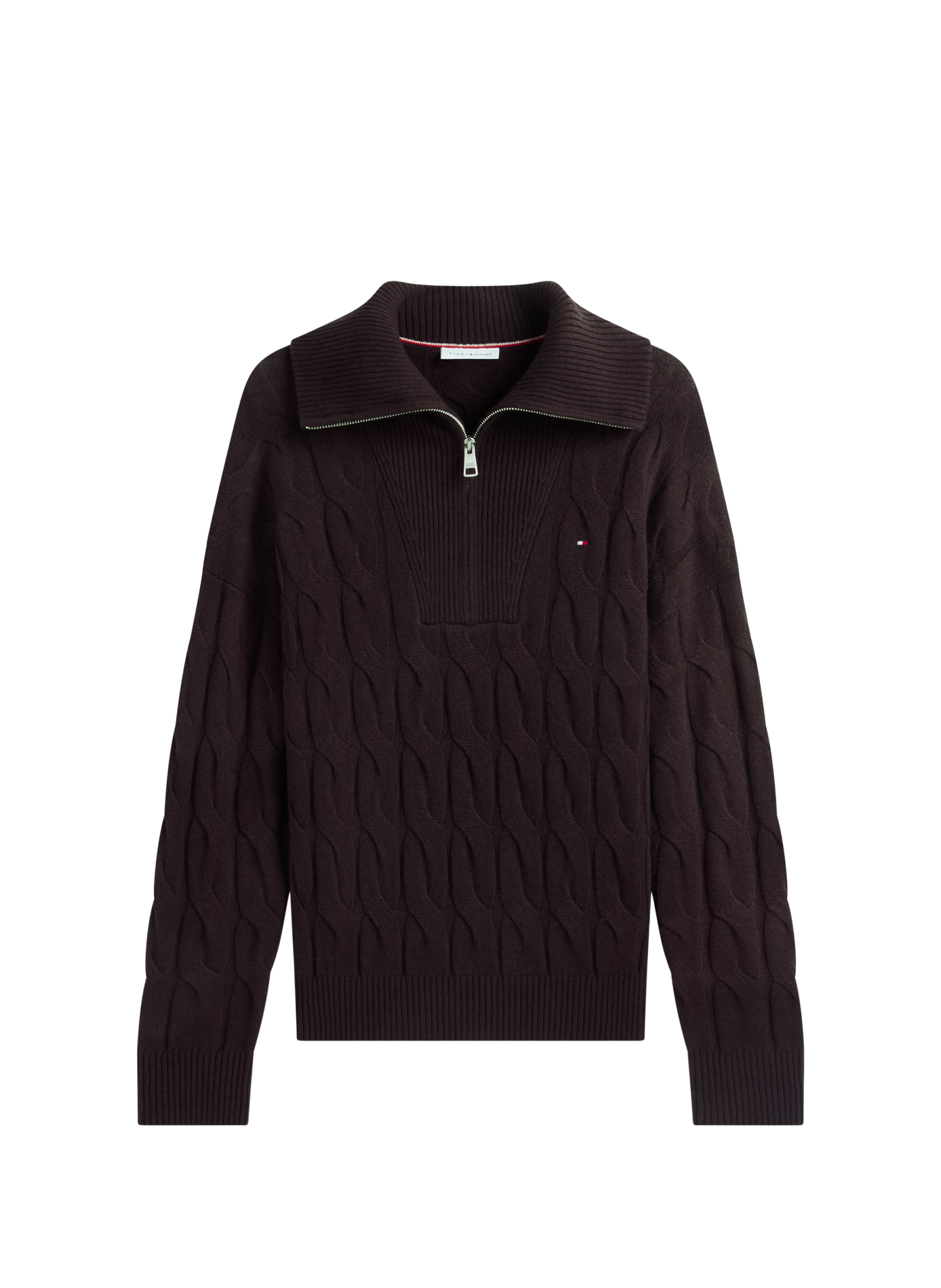 Pull col zippé en laine TOMMY HILFIGER Marron