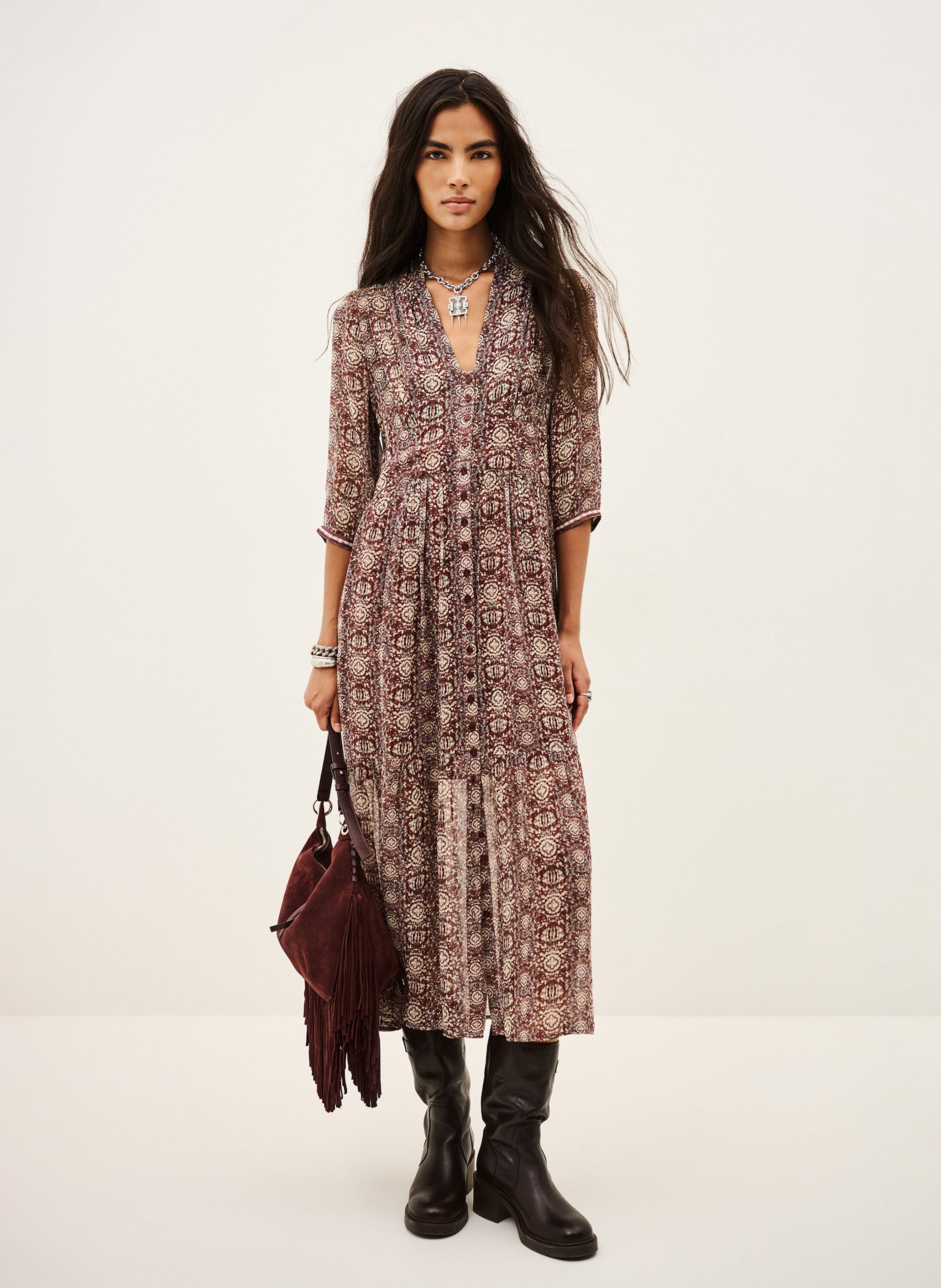 Robe longue cintrée imprimée dazzle BA&SH Violet
