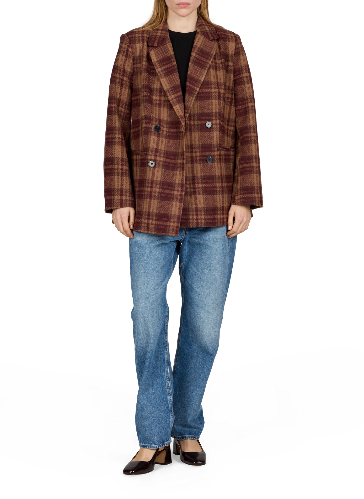 Checked Tailored-Collar Jacket VILA Red