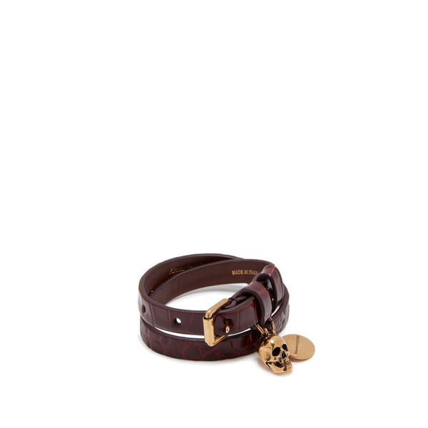 Bracelet double tour Skull en cuir