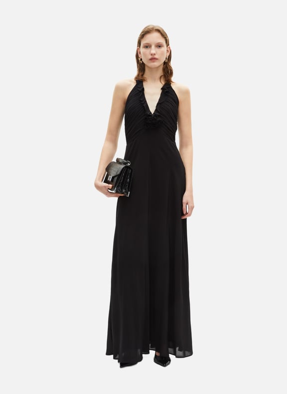 Robe longue décolleté détail fleur Noir by THE KOOPLES THE KOOPLES Robe longue décolleté détail fleur Noir