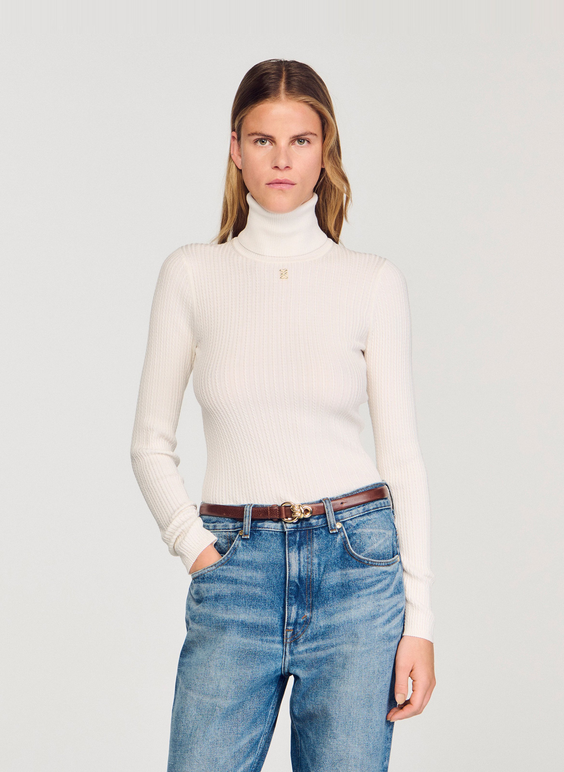 SANDRO Pull col roulé Blanc