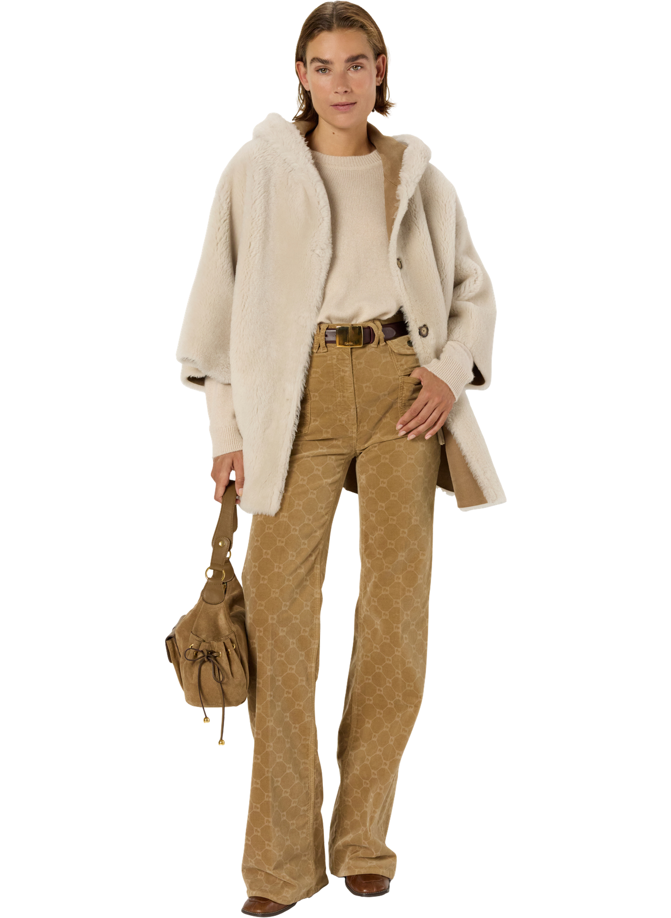 Cape en peau lainée à capuche - marion GERARD DAREL Beige