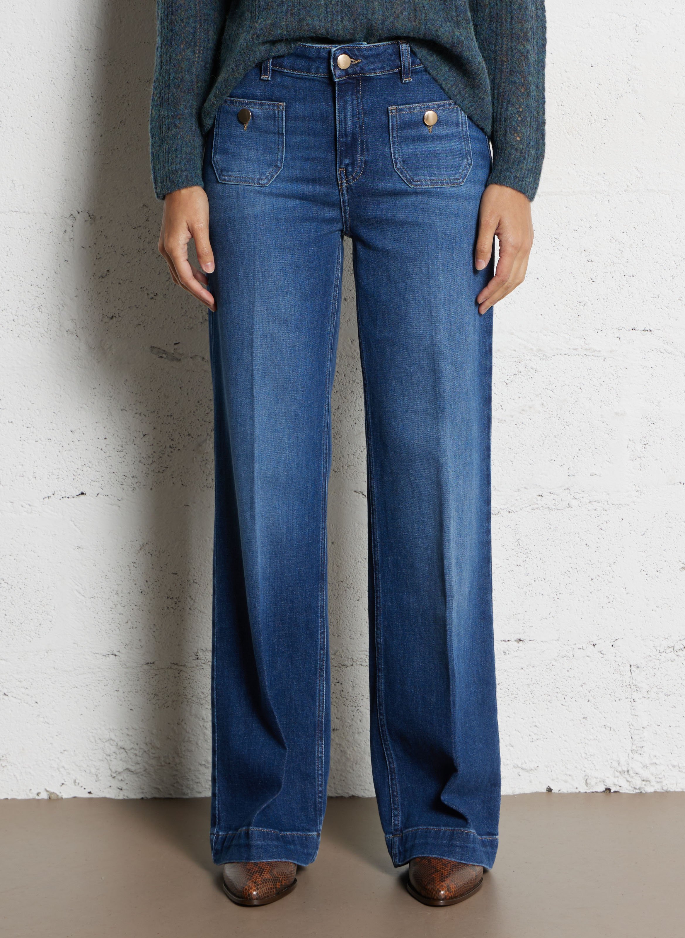 Jean large en coton mélangé anais MAISON 123 Bleu