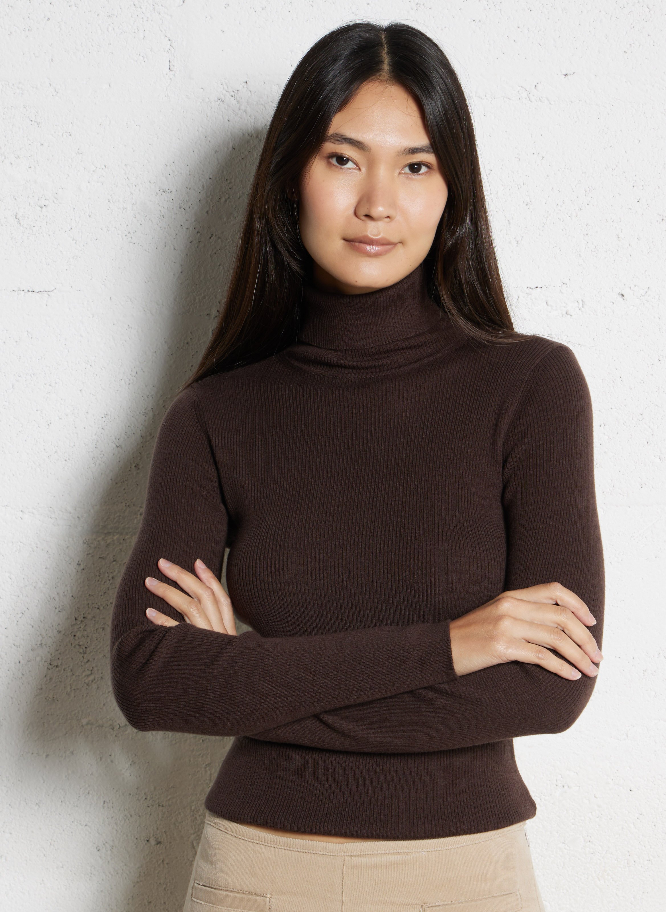 IKKS Col roulé cintré en laine et coton Marron