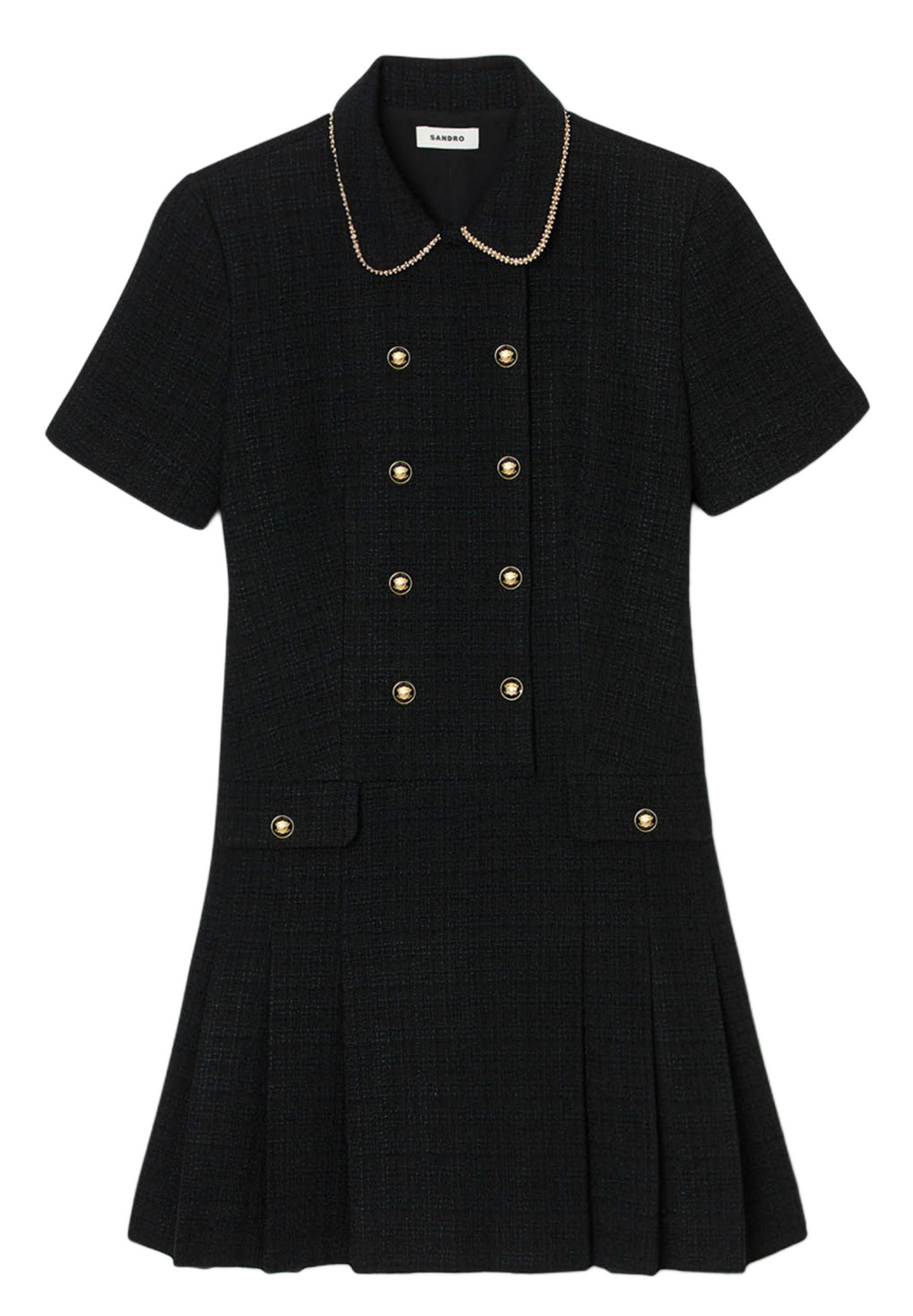 Robe courte col classique en coton mélangé SANDRO Noir