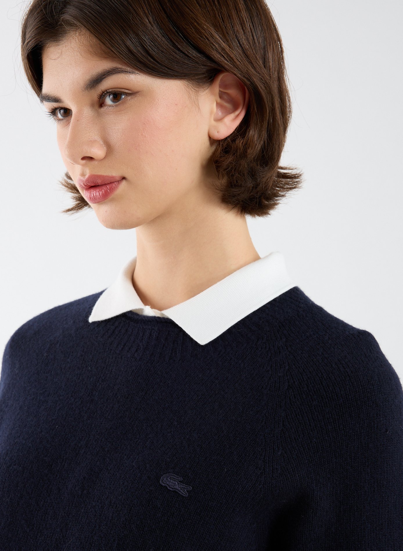 Pull col rond en laine LACOSTE Bleu