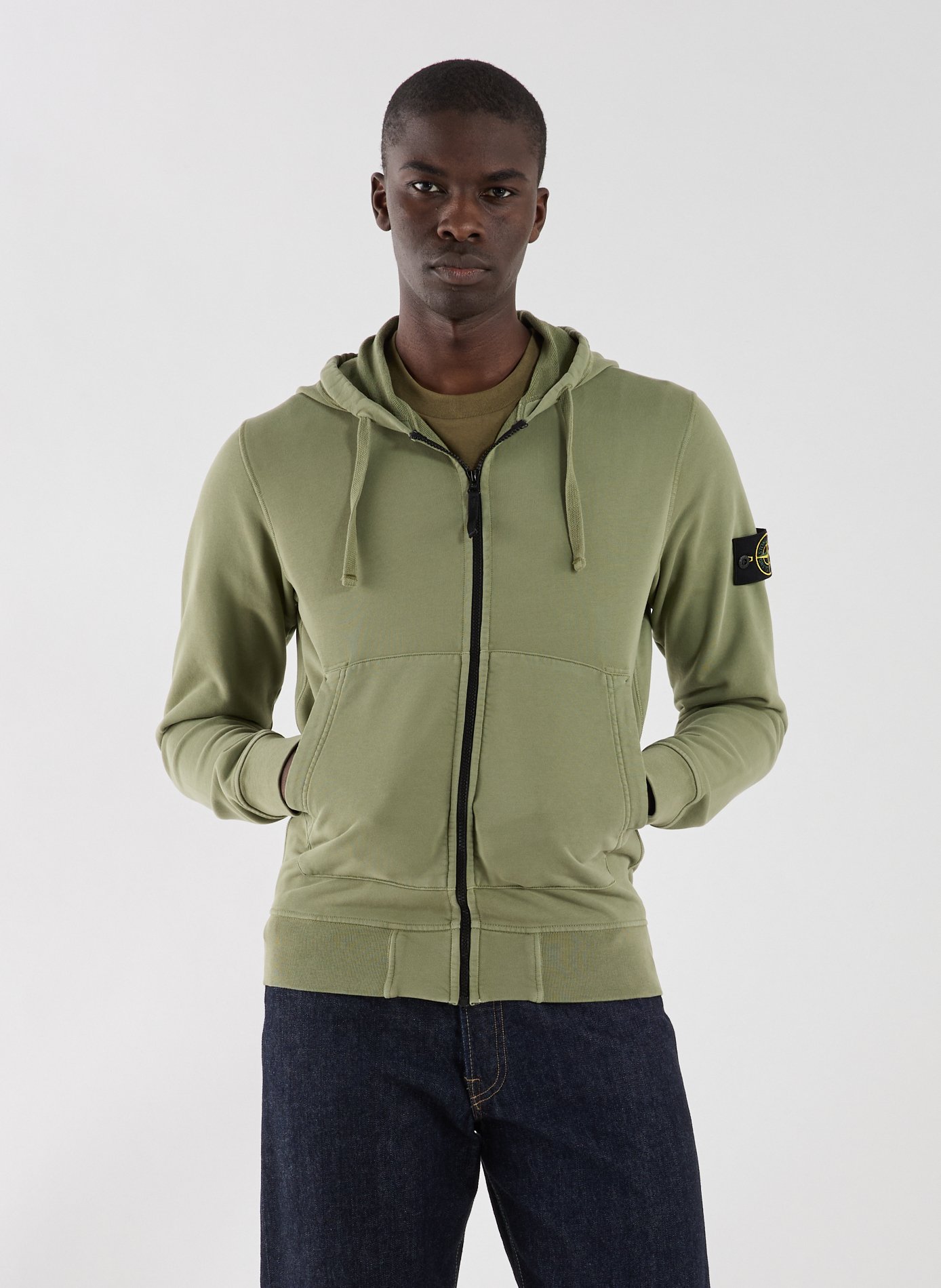 Sweat zippé à capuche en coton STONE ISLAND Vert