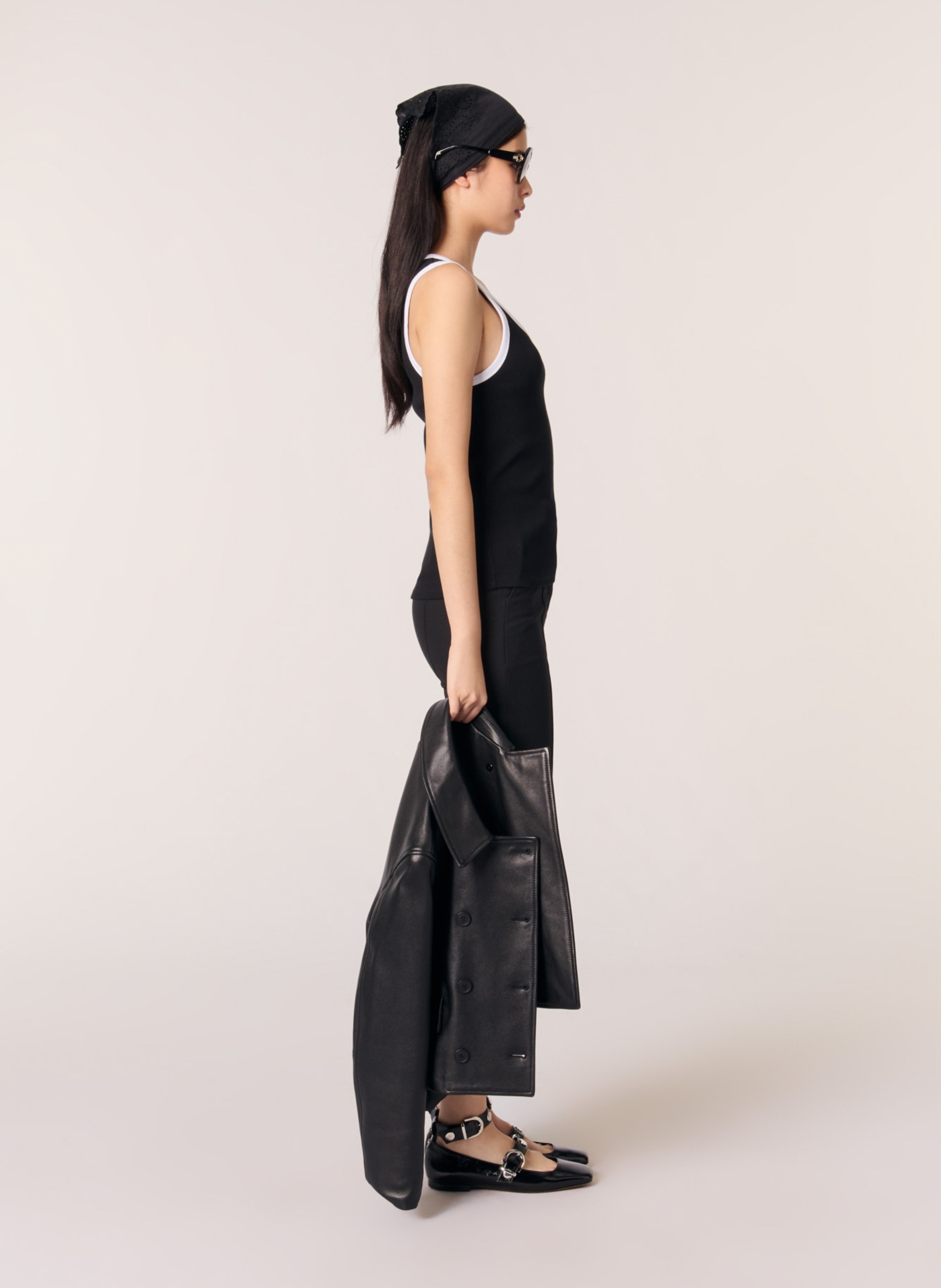 Débardeur droit en coton mélangé MAJE Noir