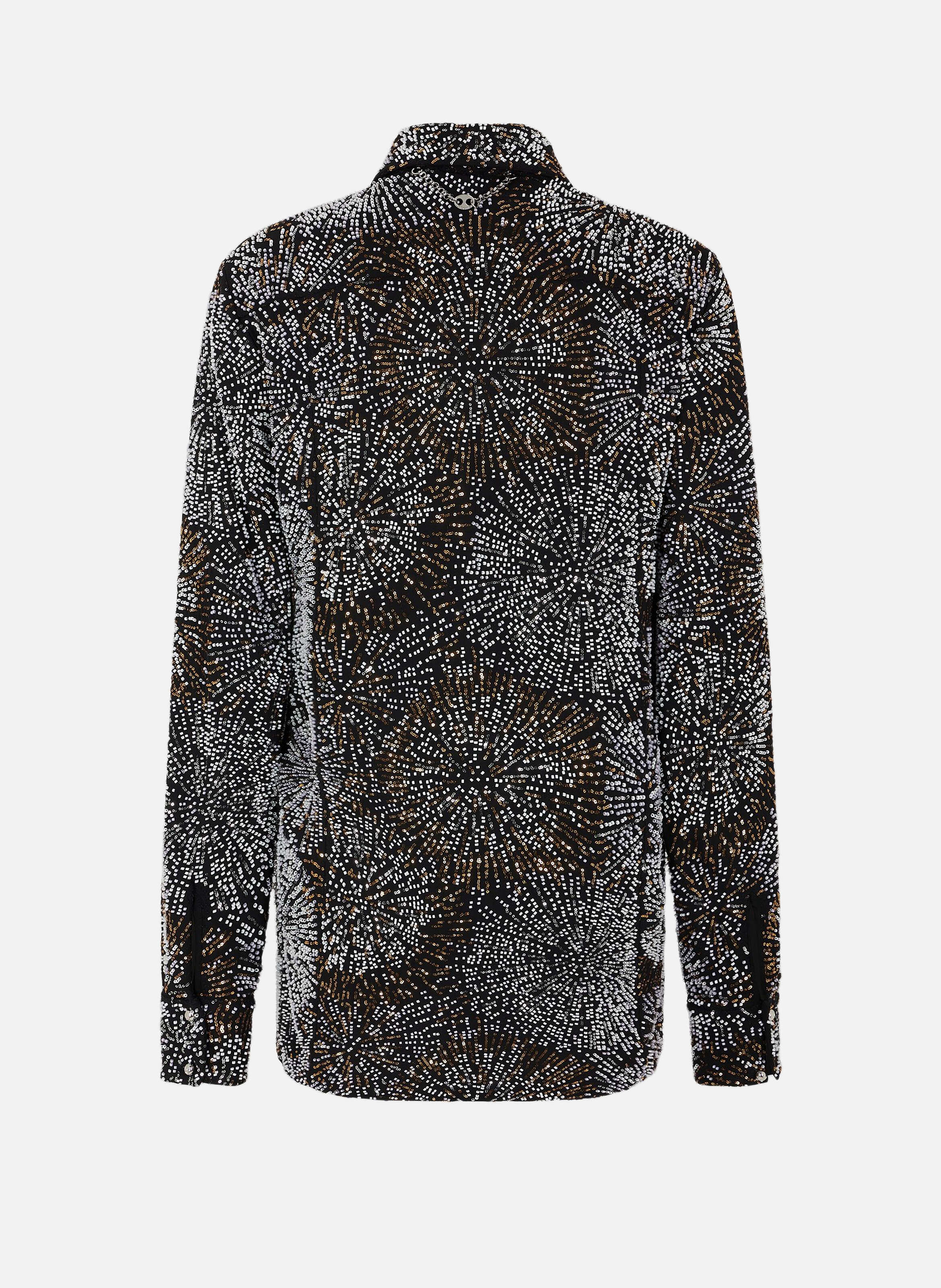 Chemise en crêpe avec broderies de perles RABANNE Noir