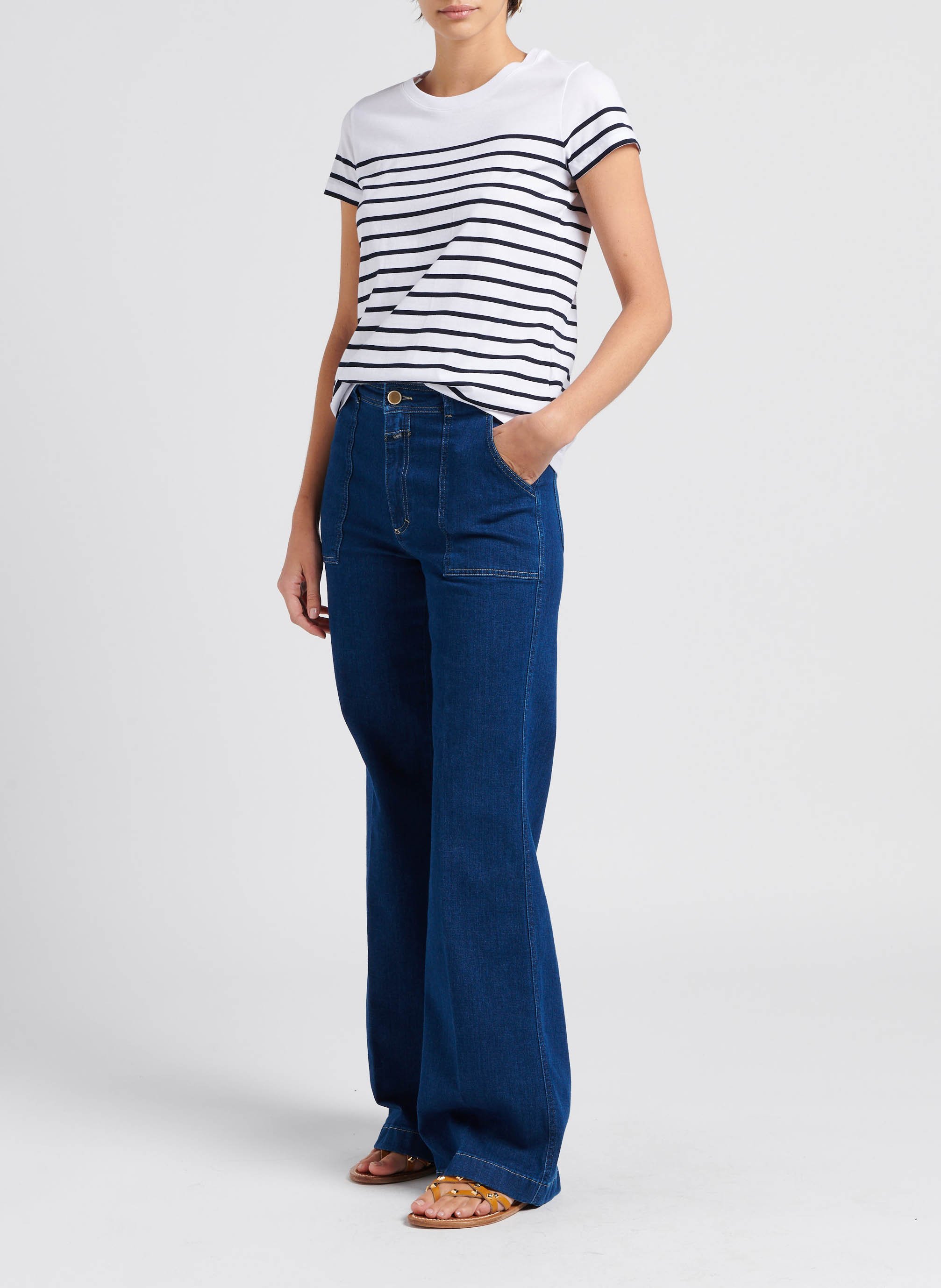 Tee-shirt col rond rayé en coton ARMOR-LUX Blanc