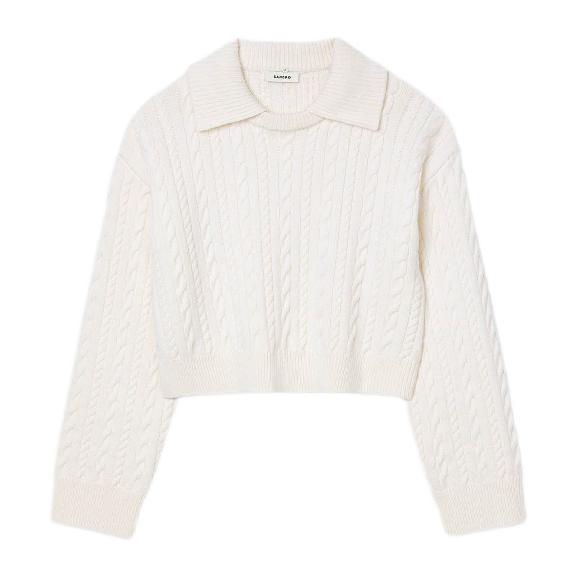 Pull col à revers en maille tressée SANDRO Beige