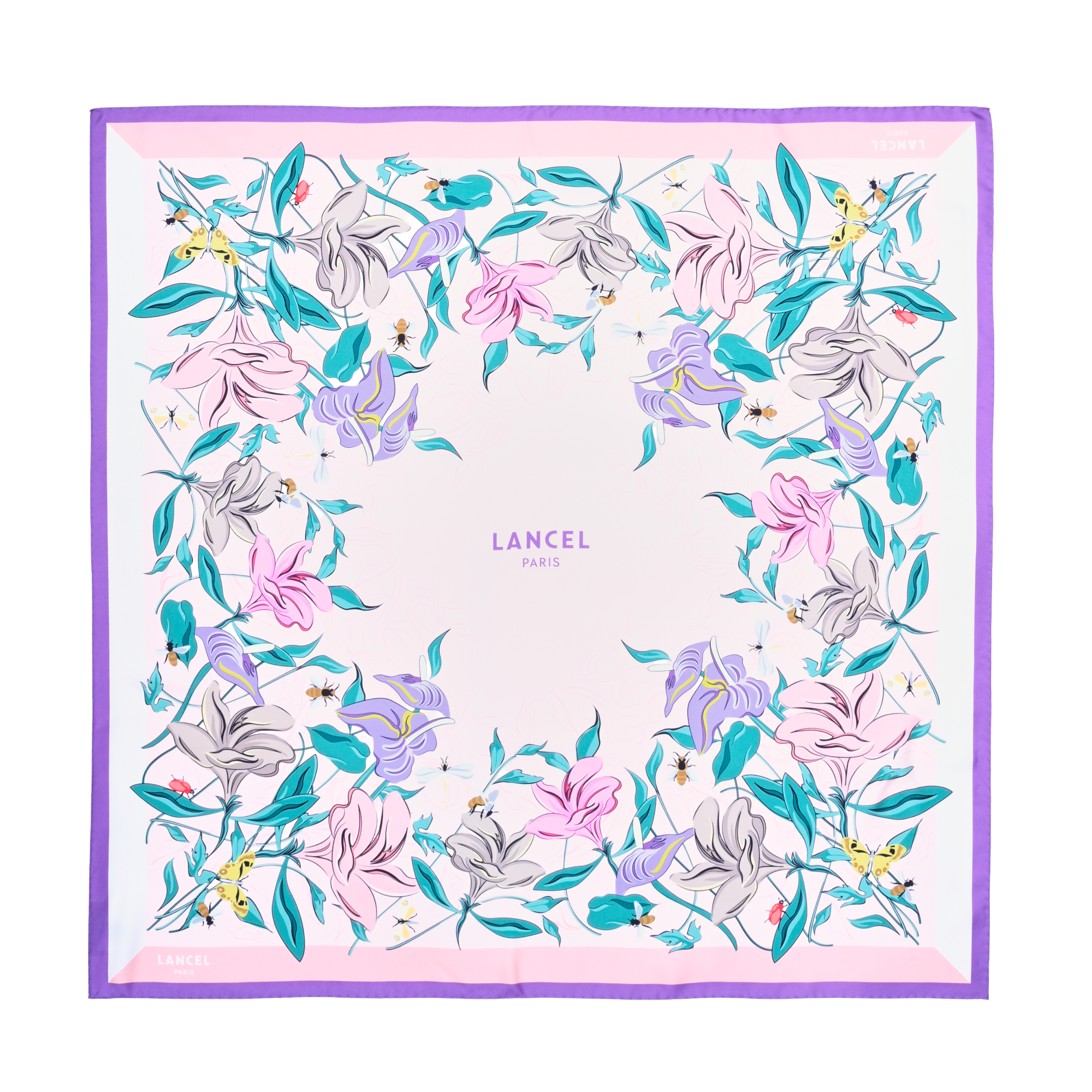 90 cm silk scarf with tutti fleuri pattern in silk LANCEL Pink