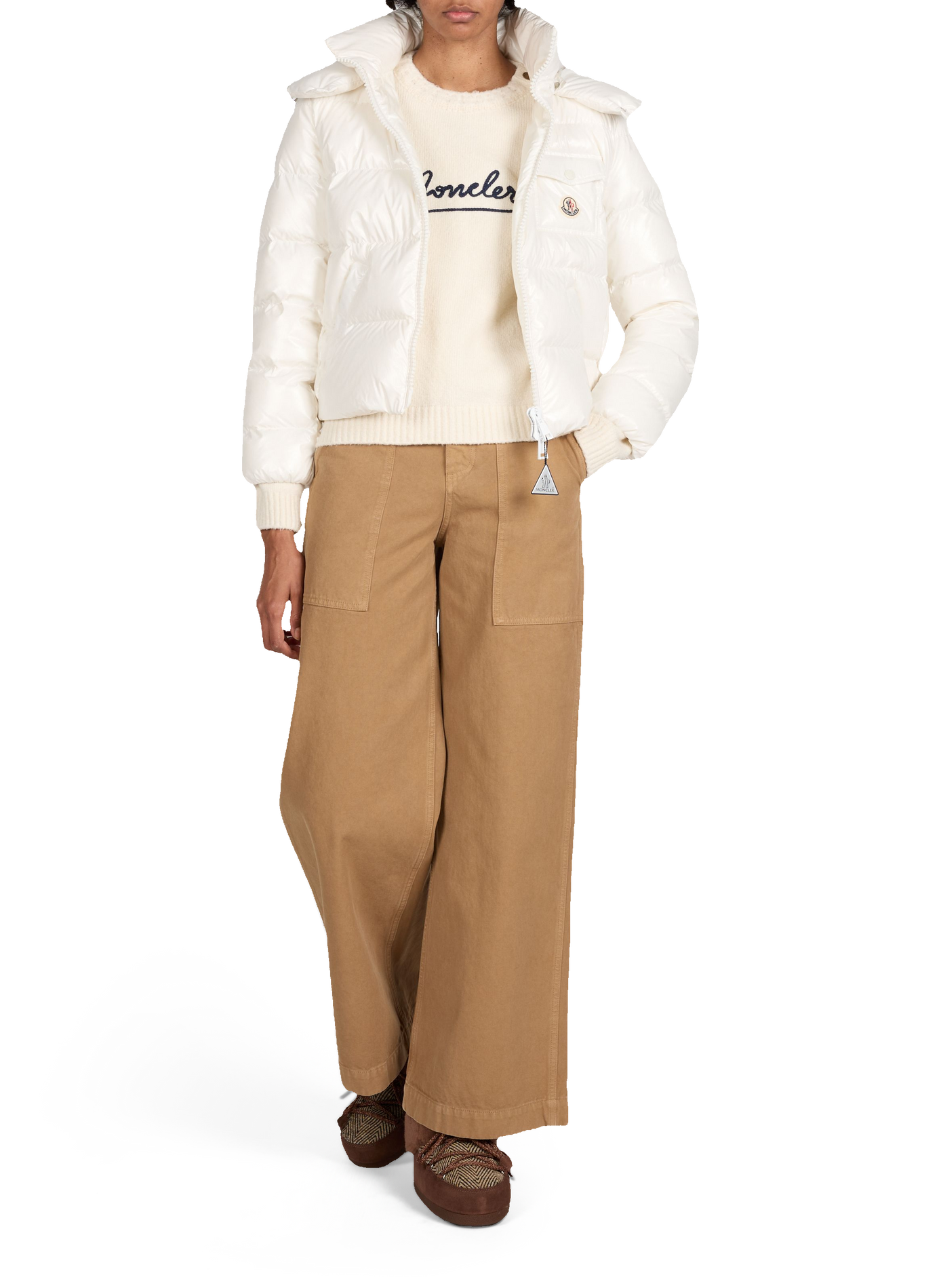 Pull brodé à col rond en coton mélangé MONCLER Blanc