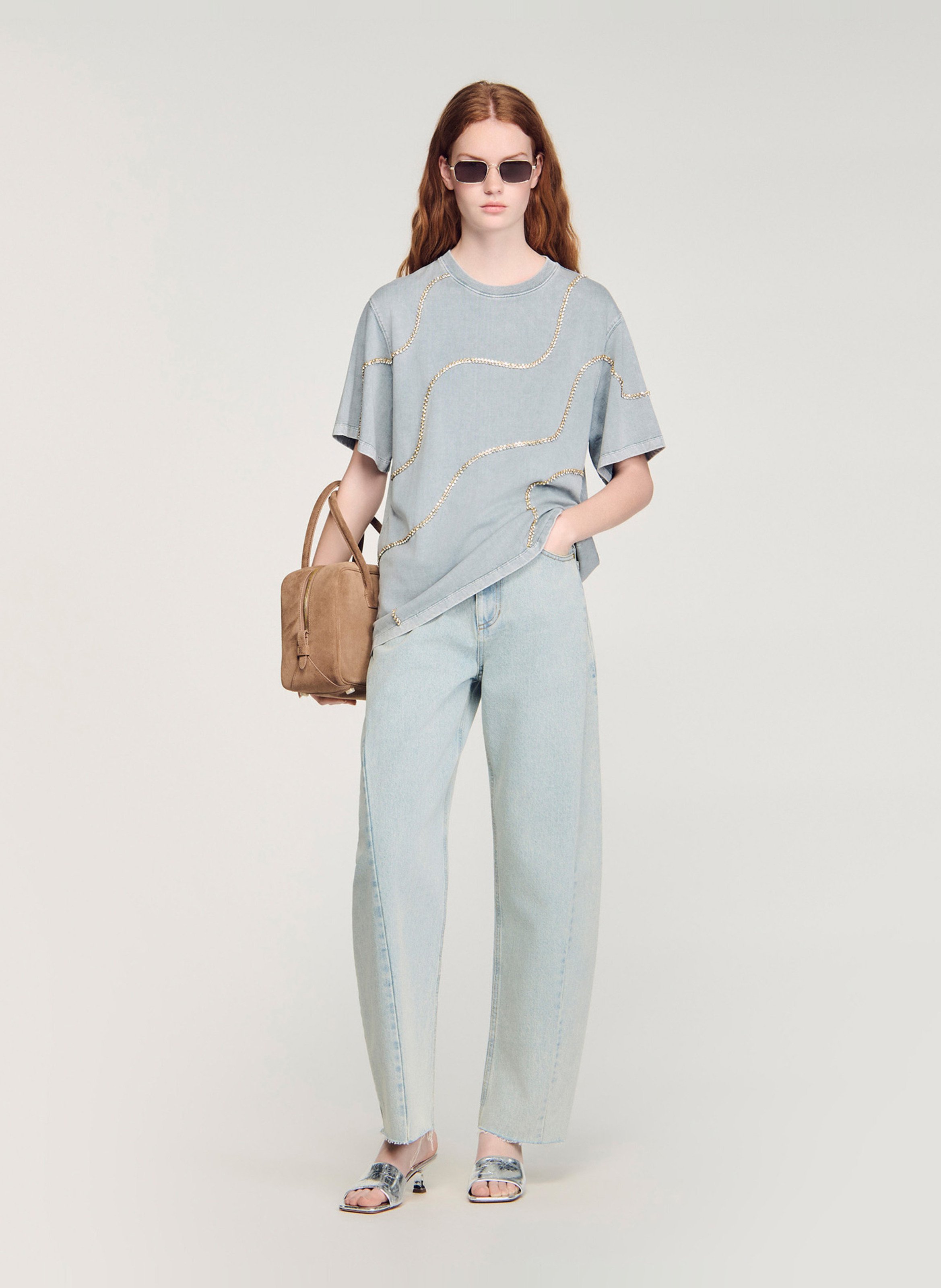 Tee-shirt oversize col rond en coton SANDRO Gris