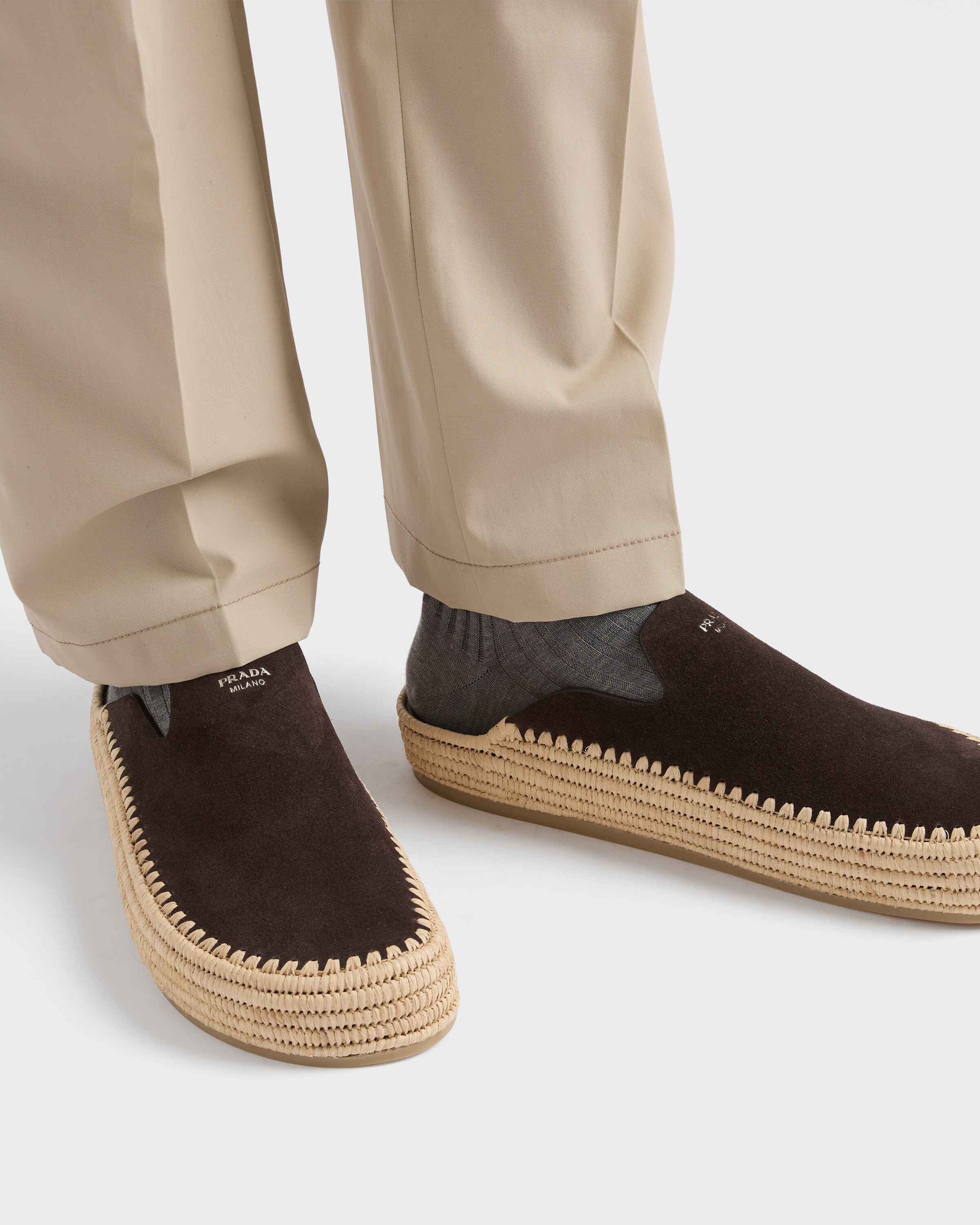 Mules en veau velours PRADA Marron