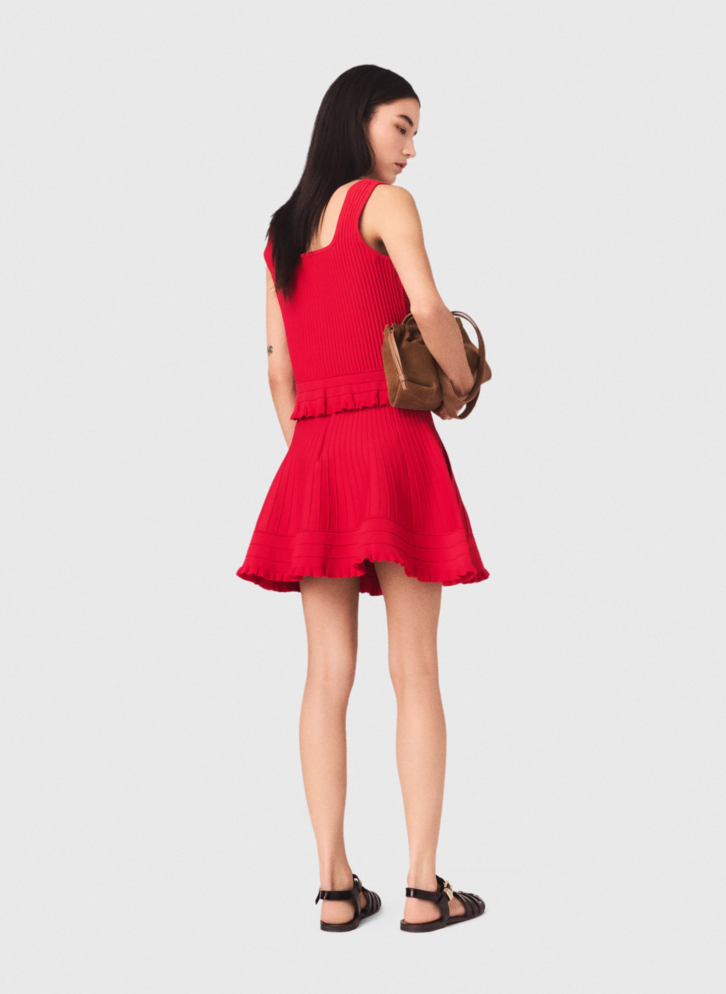 Top droit côtelé col carré MAJE Rouge