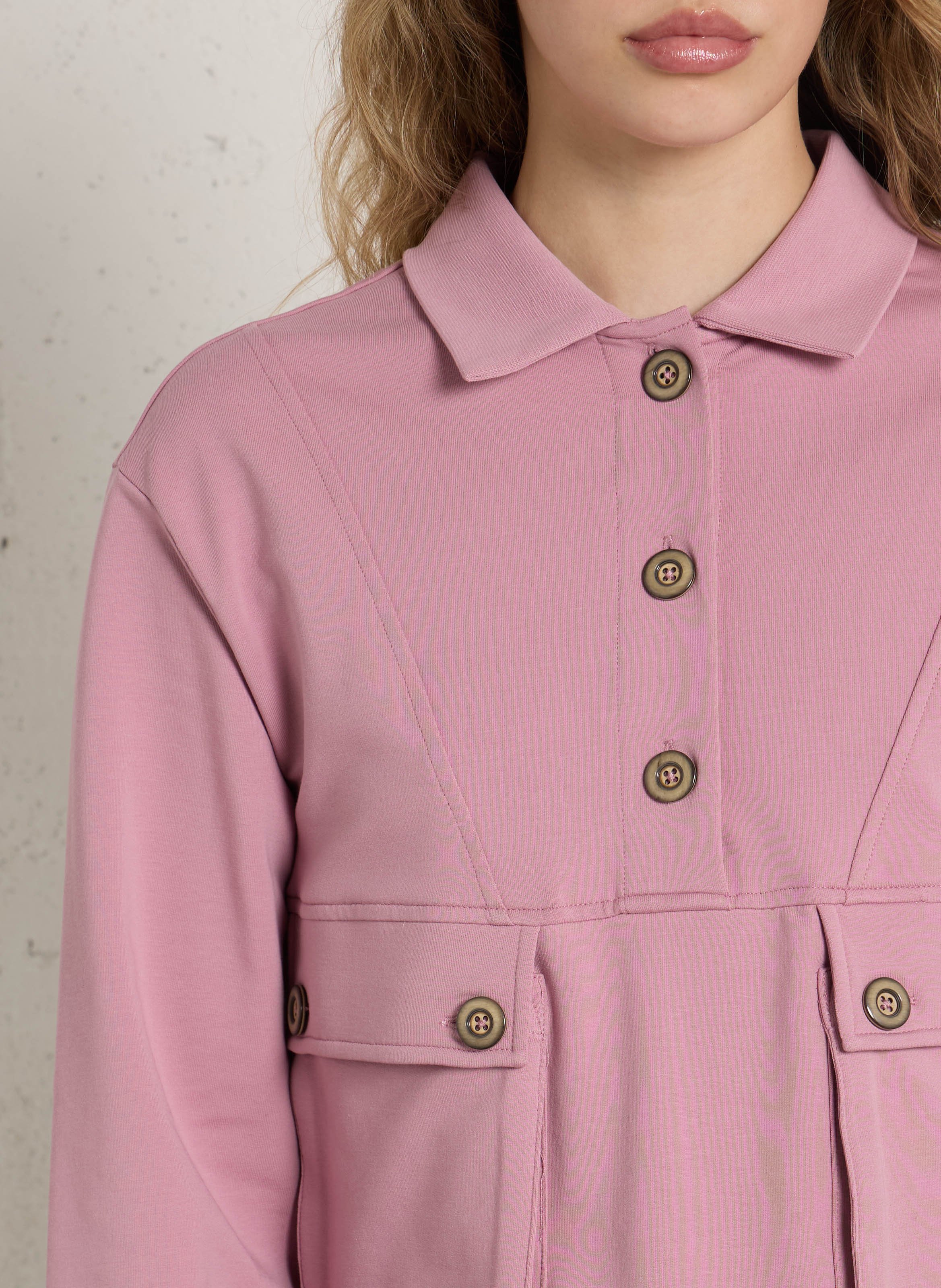Sweat col polo en coton mélangé limon MAISON 123 Rose