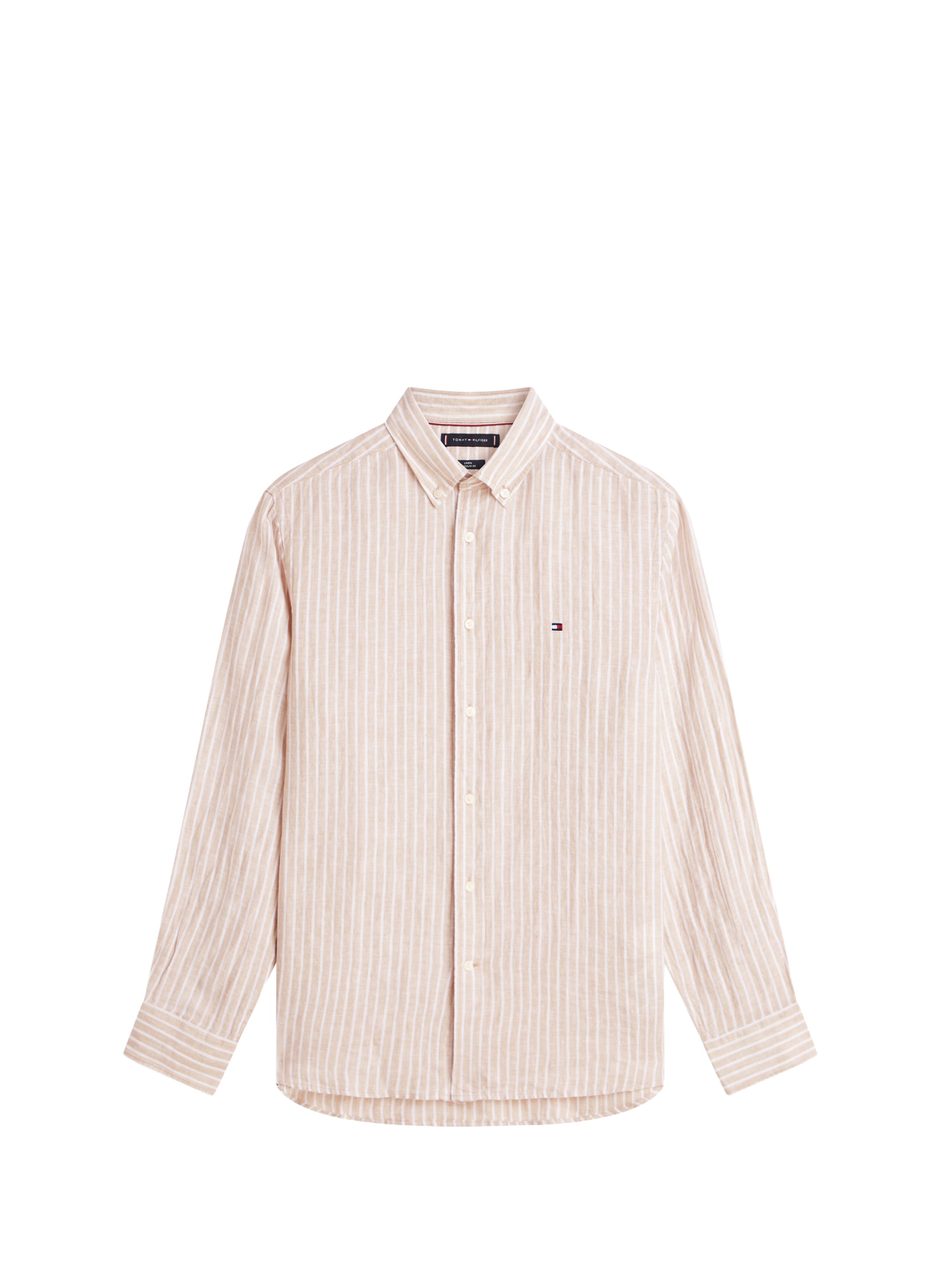 Chemise droite rayée à logo en lin TOMMY HILFIGER Beige