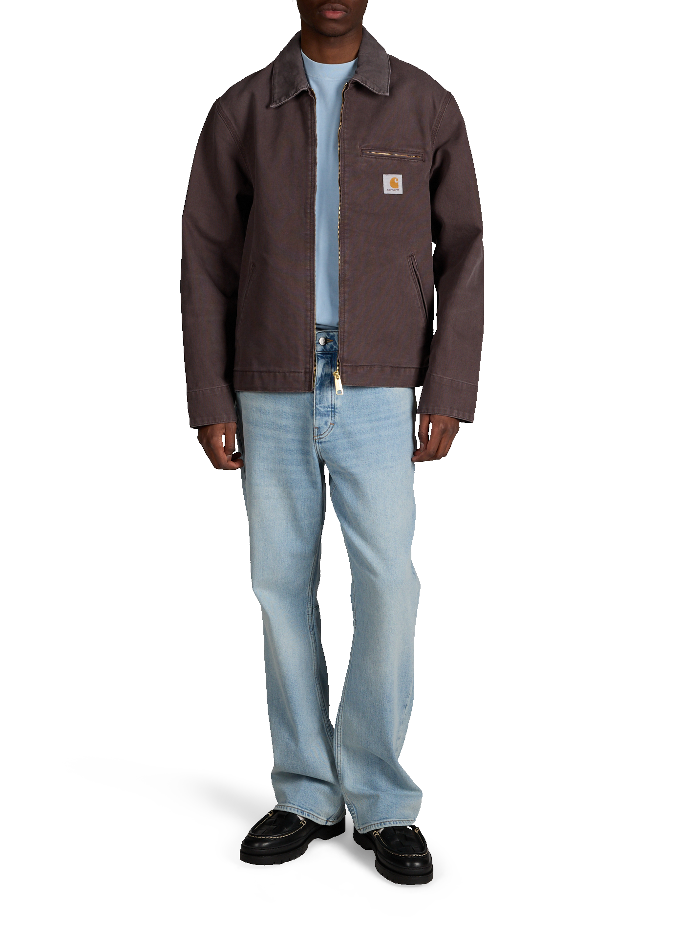 Jacket with classic cotton collar Brown