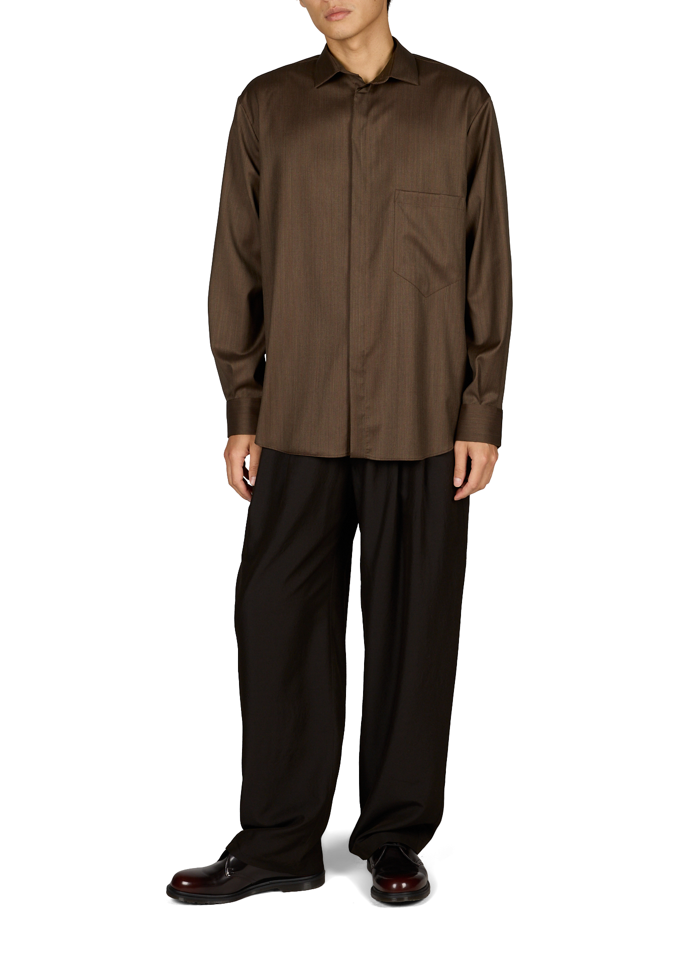 Chemise à manches longues en laine vierge et soie SONIA CARRASCO Marron