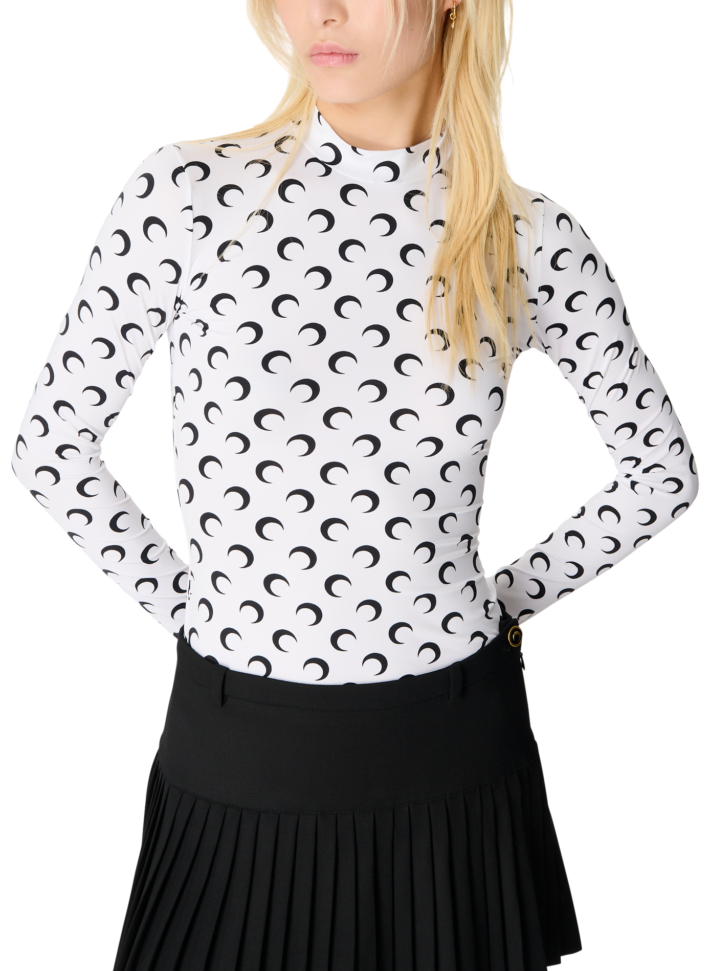 Top col montant manches longues en jersey imprimé moon MARINE SERRE Blanc