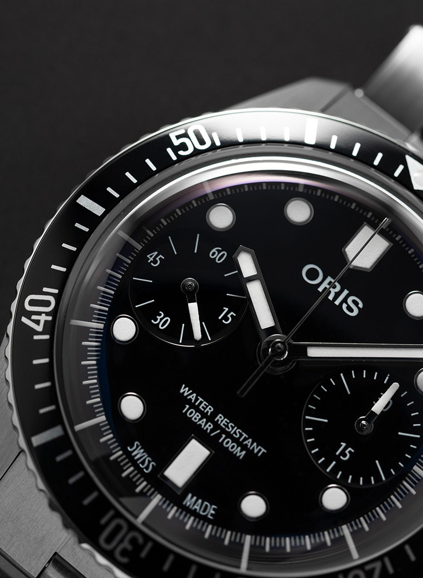 Montre automatique Oris Divers Sixty-Five Chonographe en acier inoxydable ORIS Noir