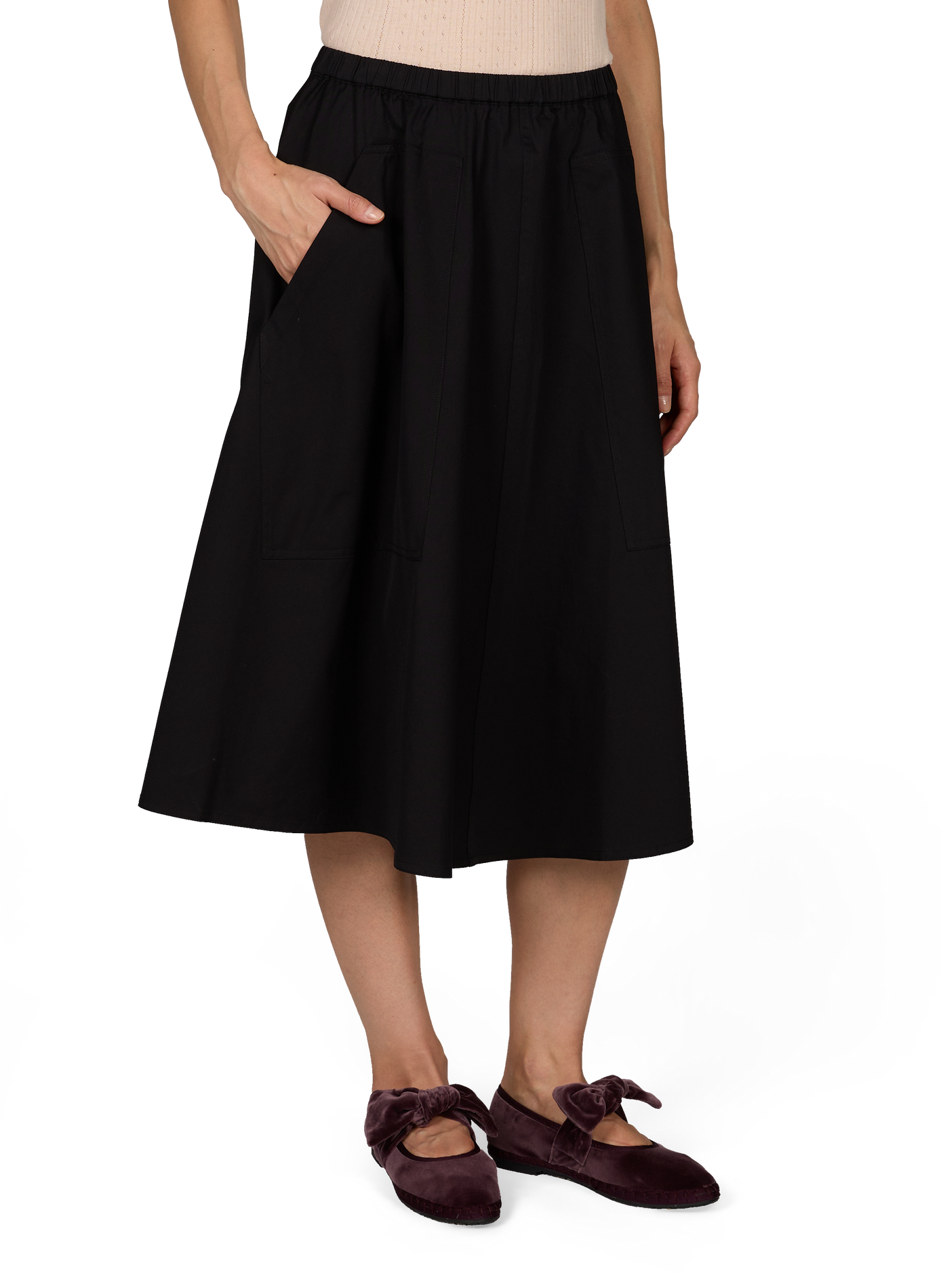 Flared midi skirt with pockets in cotton VINCE Black