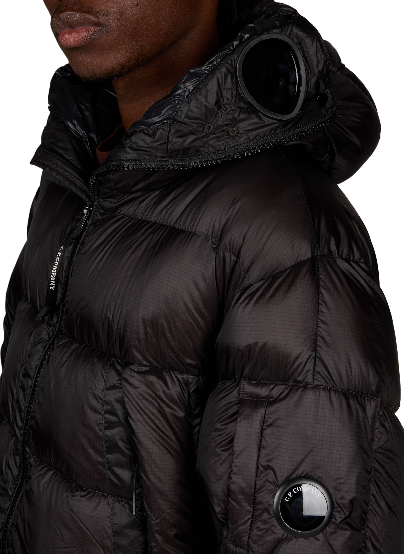 Doudoune droite à capuche unie CP COMPANY Noir